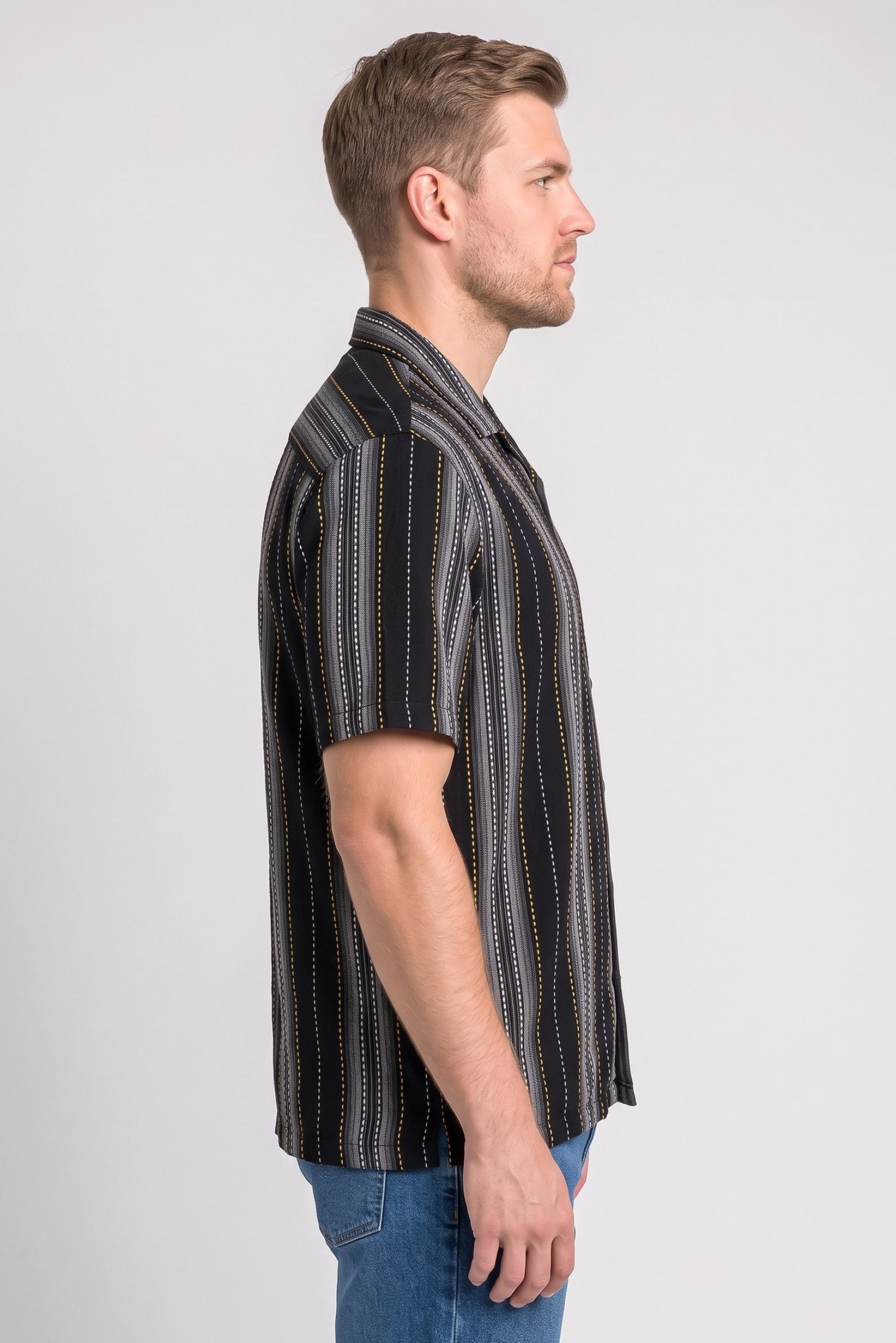Men Relaxed Fit Short Sleeve Stripe Casual Shirt, Multicolor