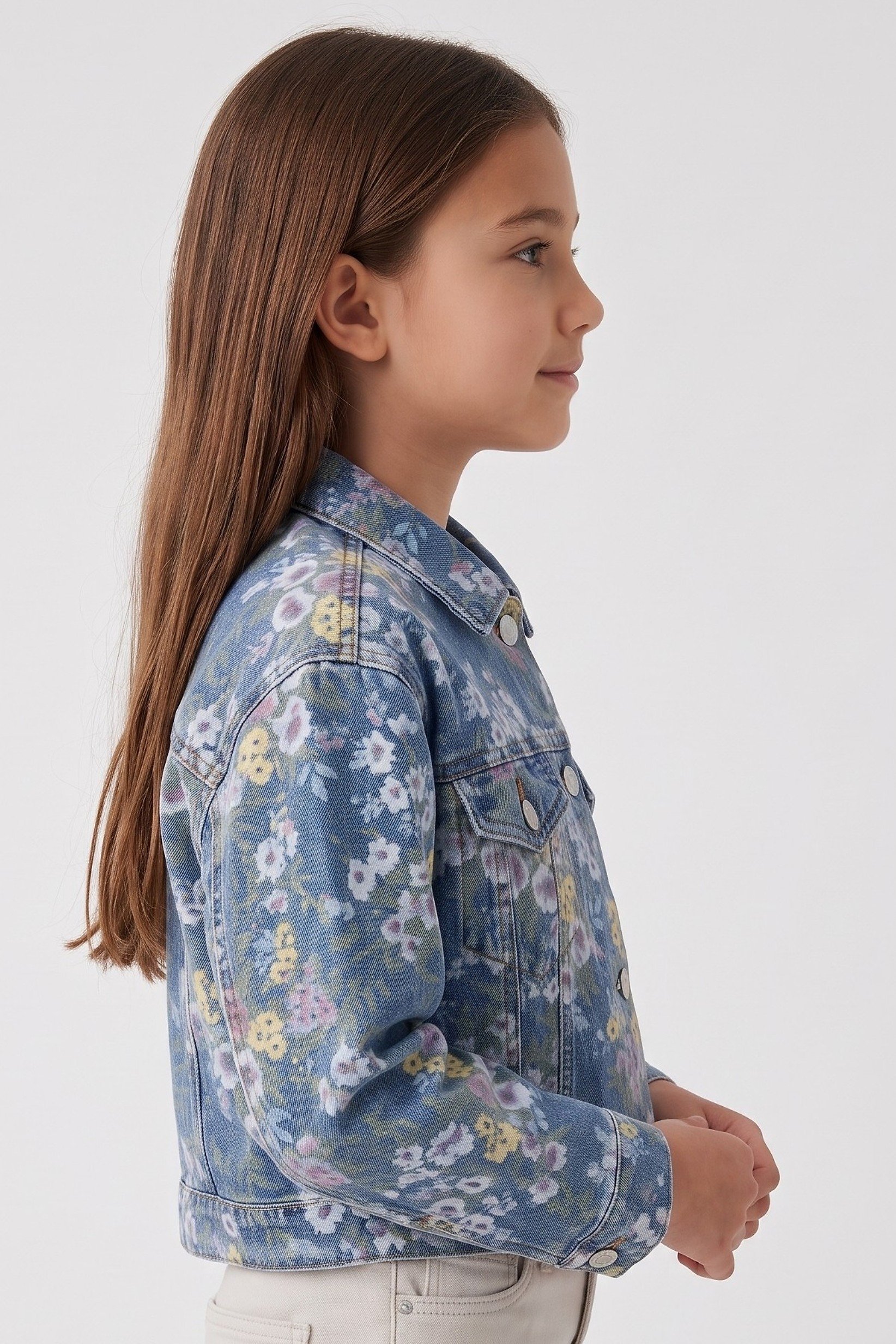 Kids Girl Floral Print Denim Jacket Shirt, Multicolor