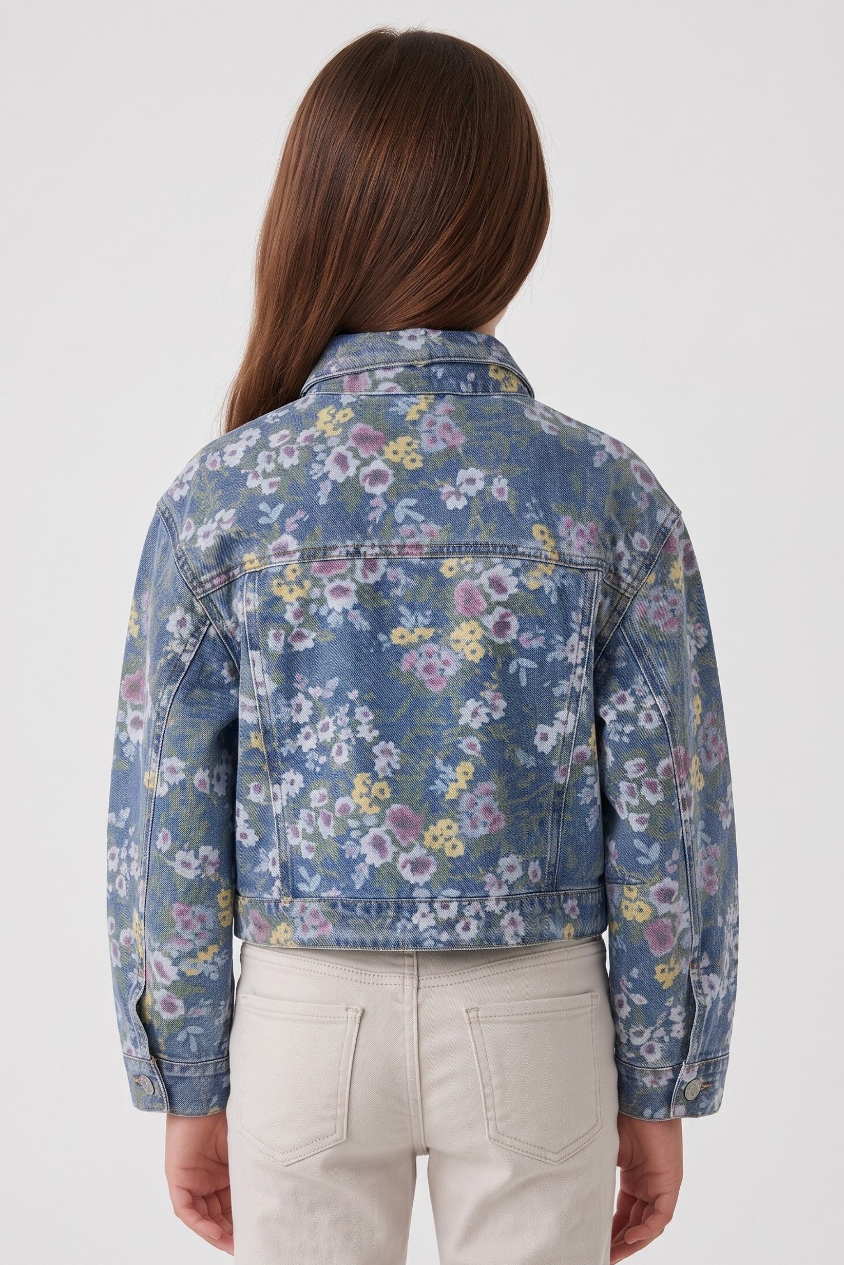 Kids Girl Floral Print Denim Jacket Shirt, Multicolor