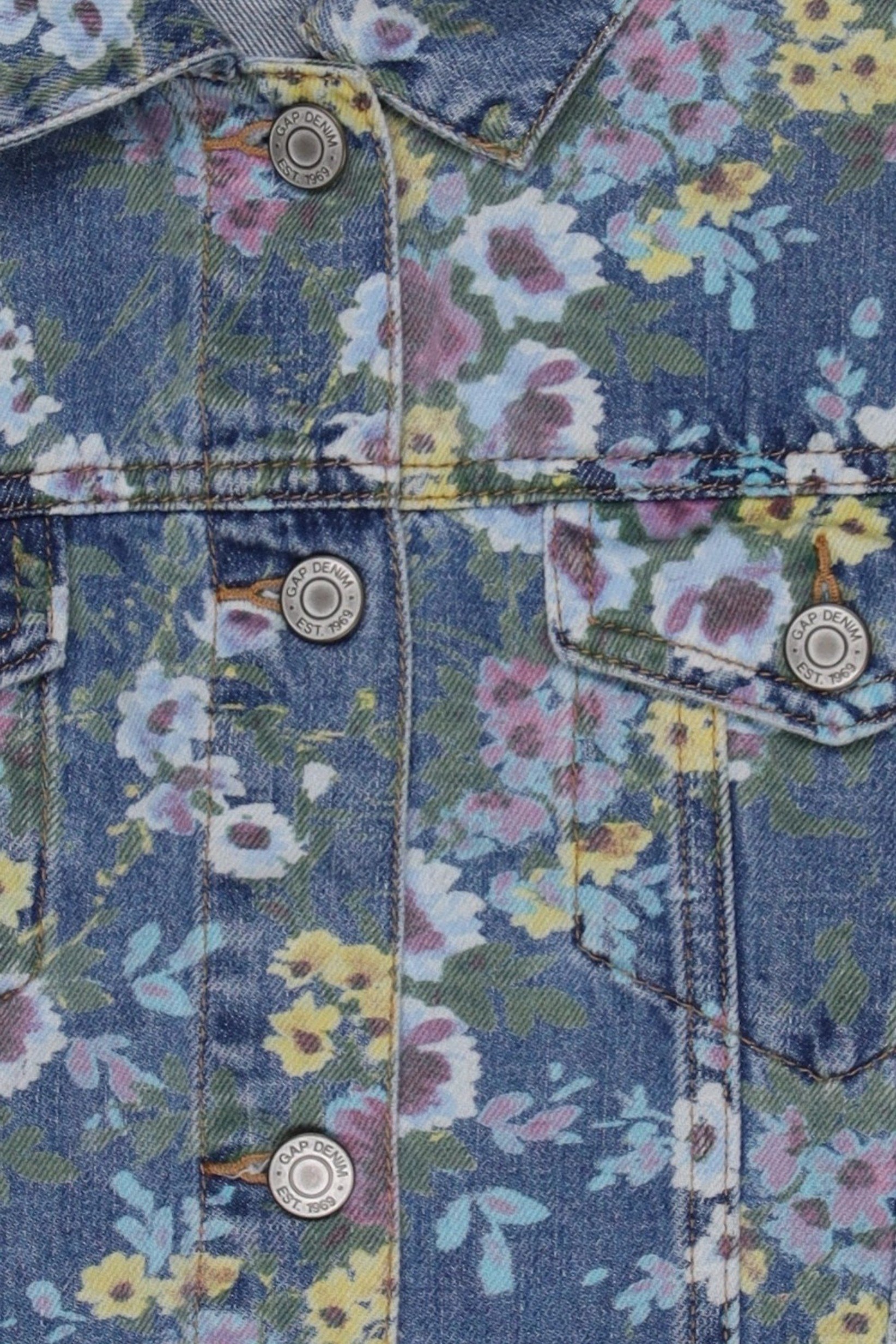 Kids Girl Floral Print Denim Jacket Shirt, Multicolor