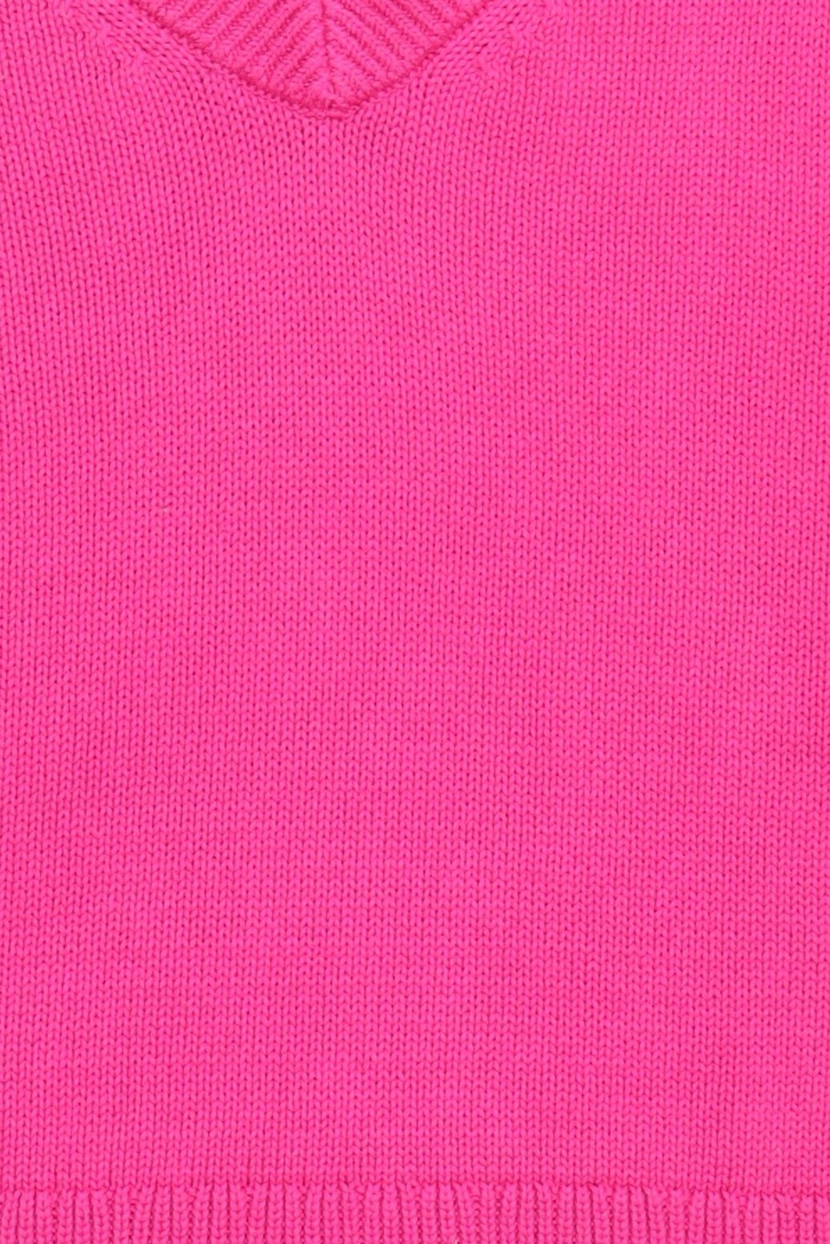 Kids Girl V Neck Ribbed Long Sleeve Sweater, Fuchsia