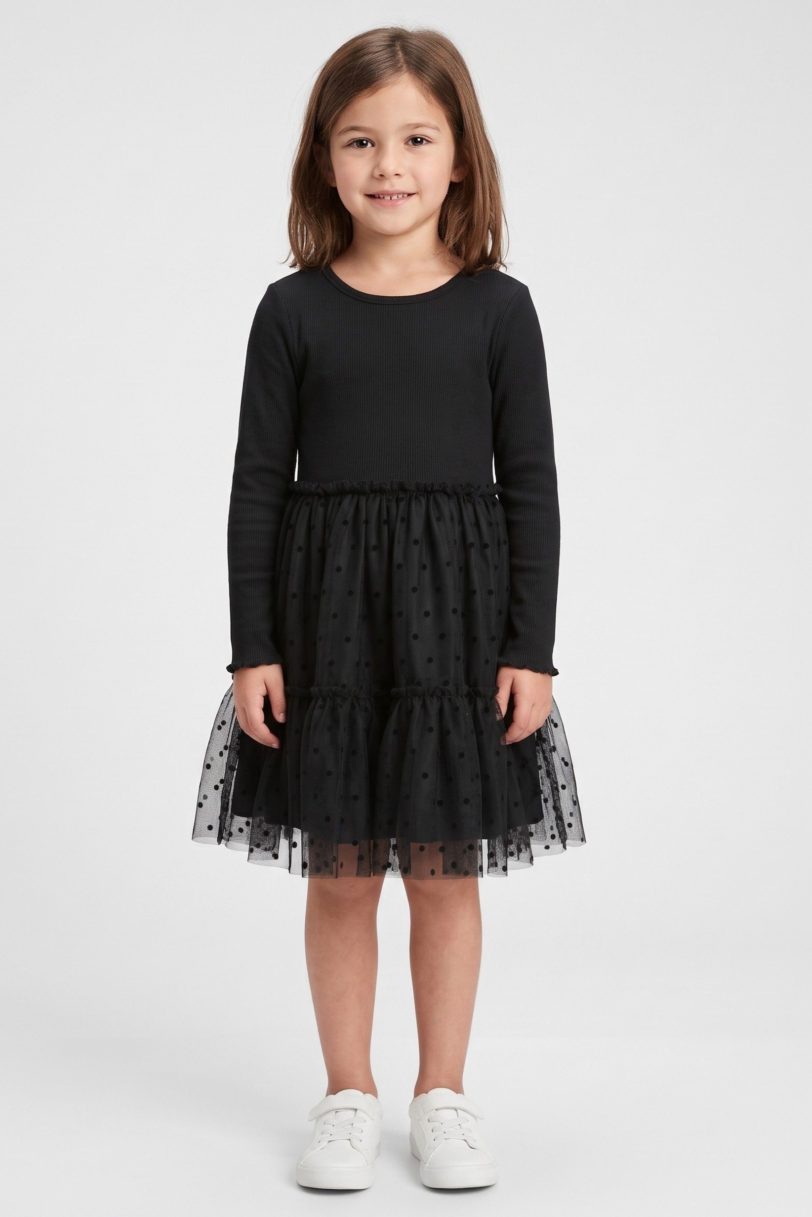 Toddlers Girl Textured Long Sleeve Dress, Black