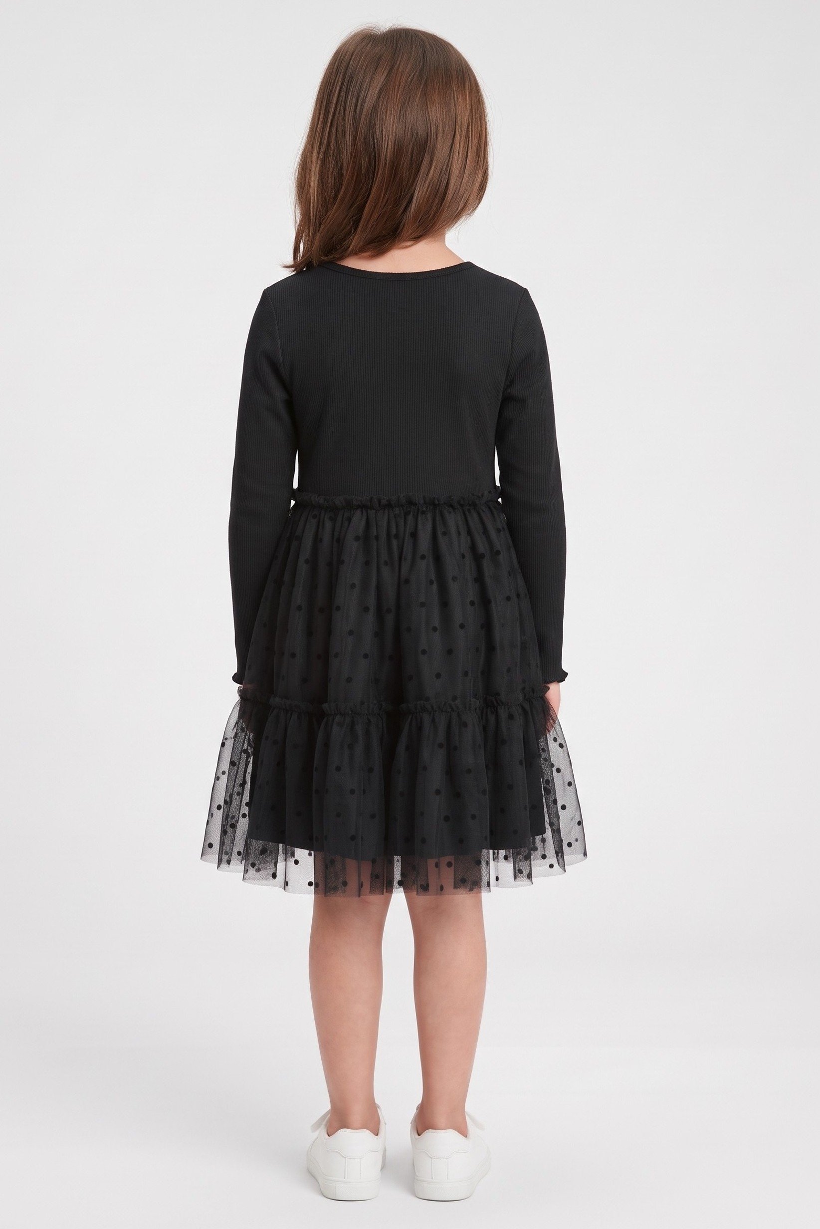Toddlers Girl Textured Long Sleeve Dress, Black
