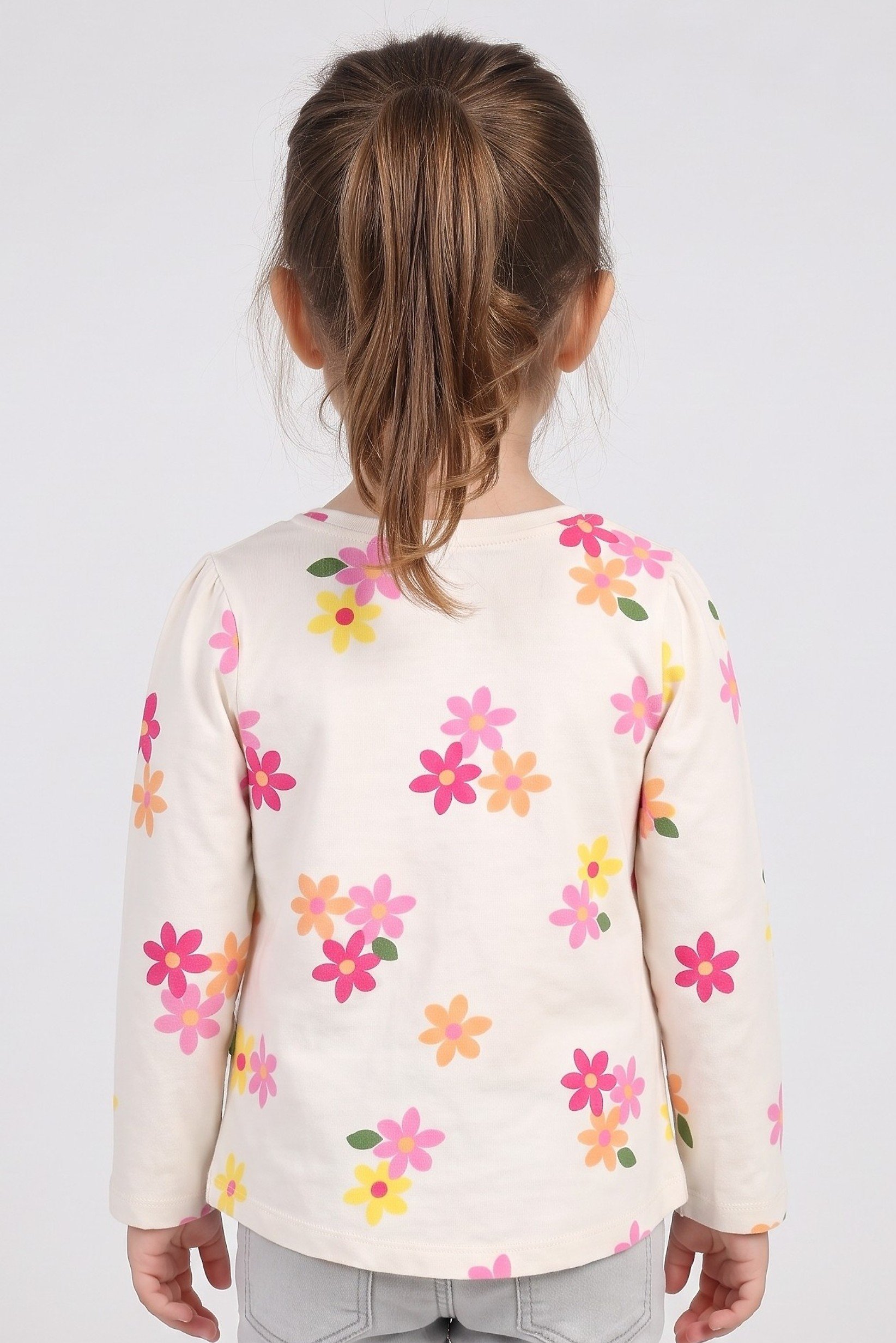 Toddlers Girl Crew Neck Floral Print Long Sleeve Top, Multicolor