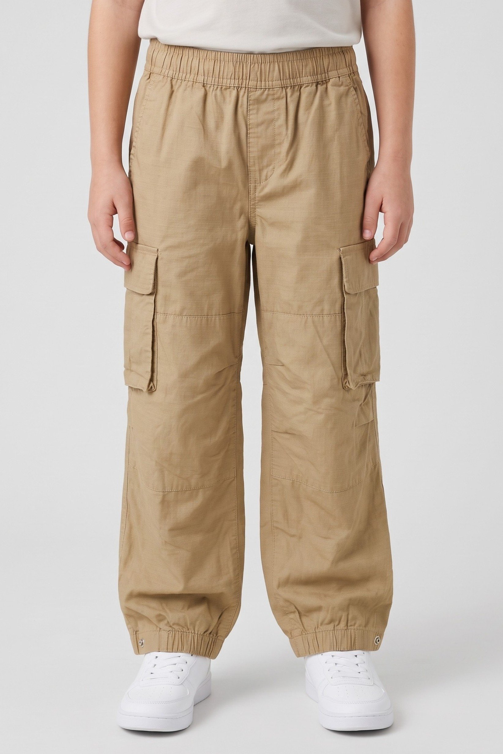 Kids Boy Regular Fit Plain Cargo Pants, Brown