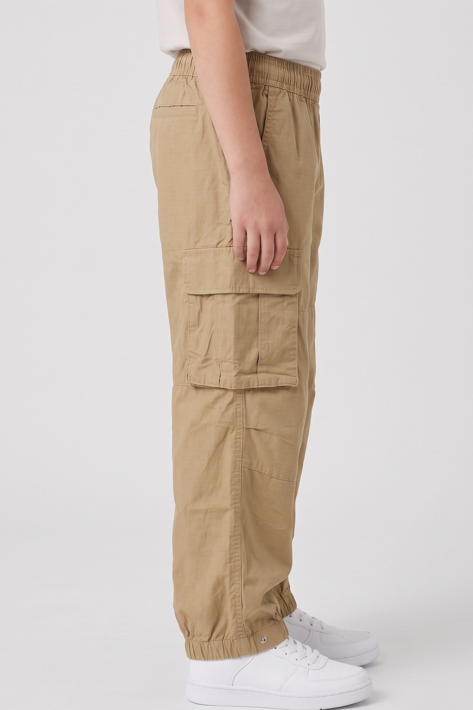 Kids Boy Regular Fit Plain Cargo Pants, Brown