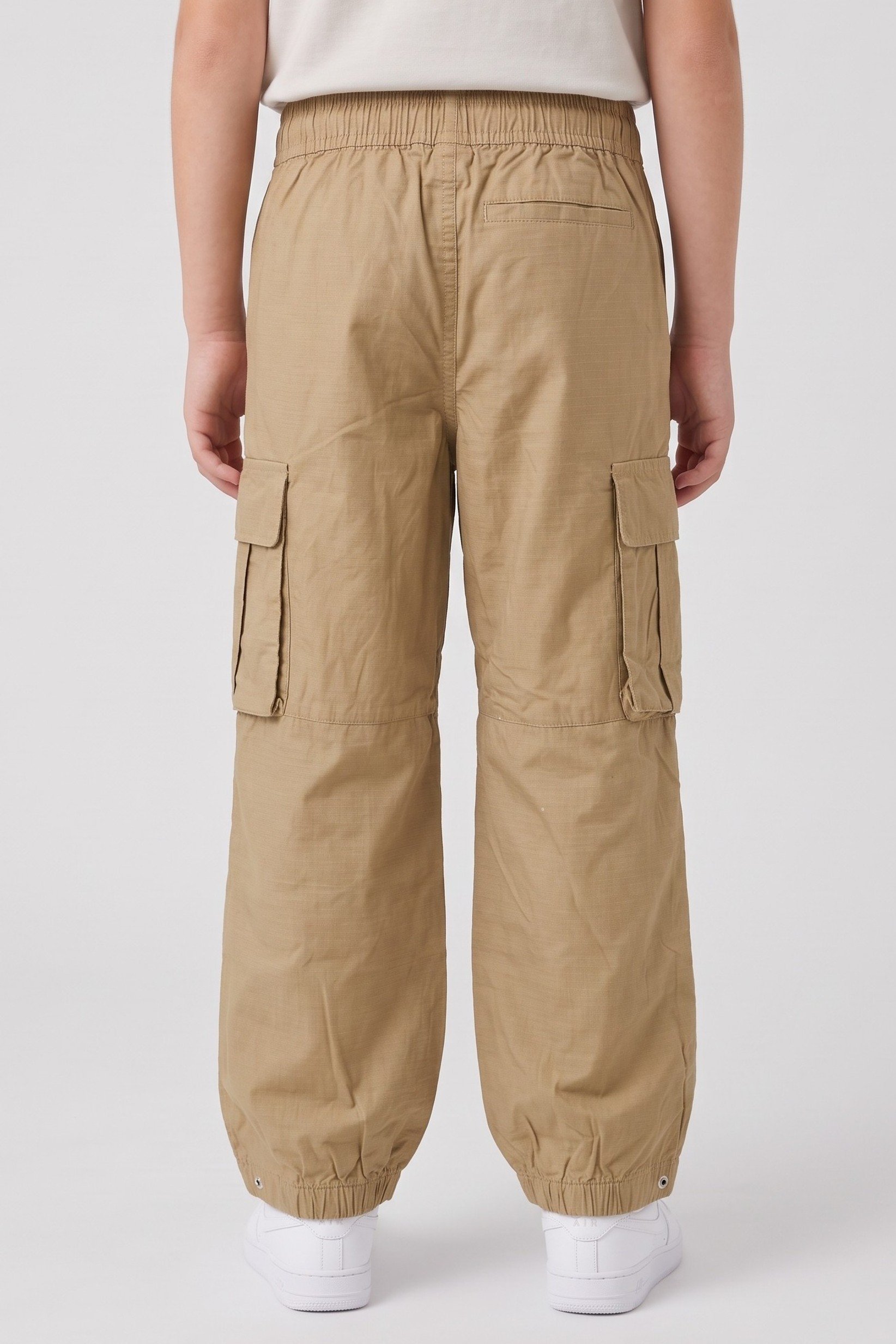 Kids Boy Regular Fit Plain Cargo Pants, Brown