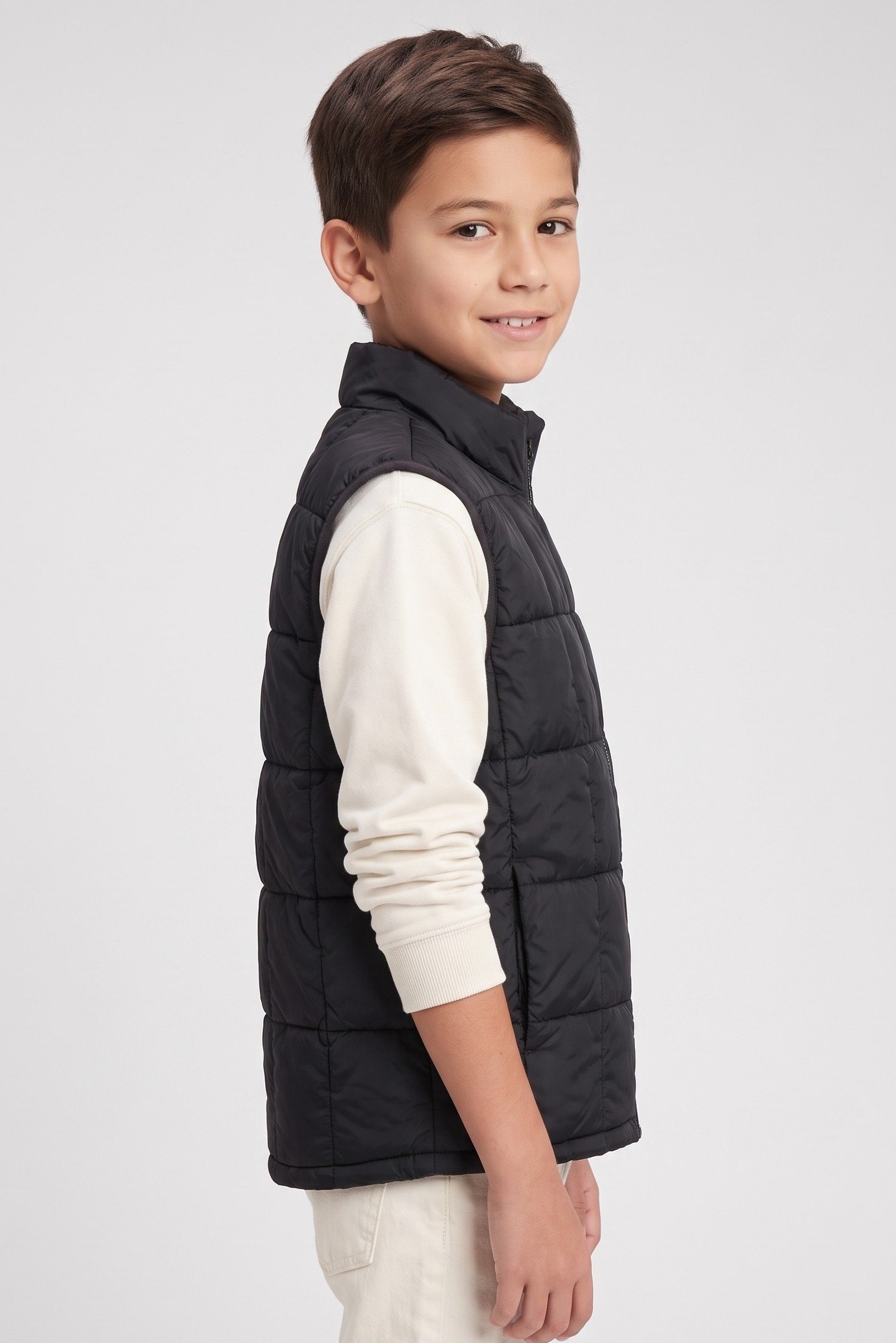 Kids Boy Quilted Vest Jacket, Black