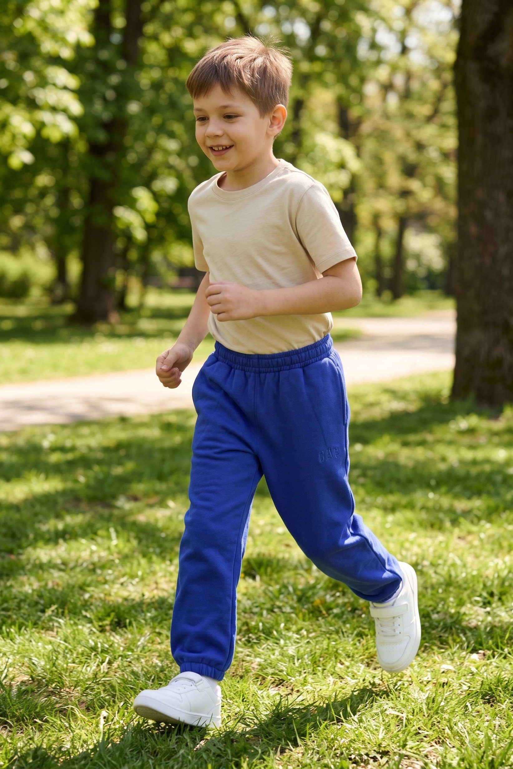 Kids Boy Embroidered Logo Jogger Pants, Royal Blue