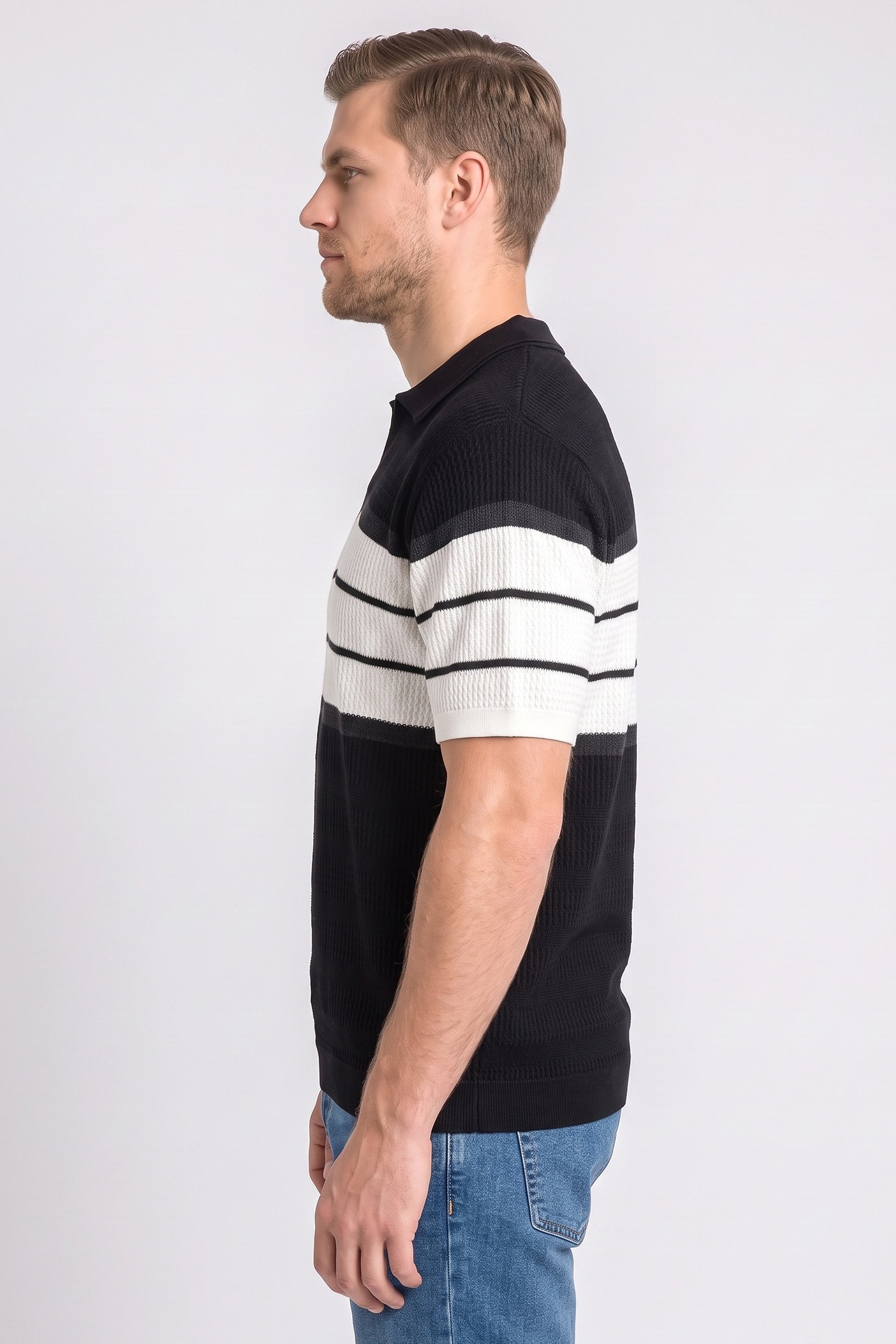 Men Relaxed Fit Knitted Short Sleeve Polo Shirt, Multicolor