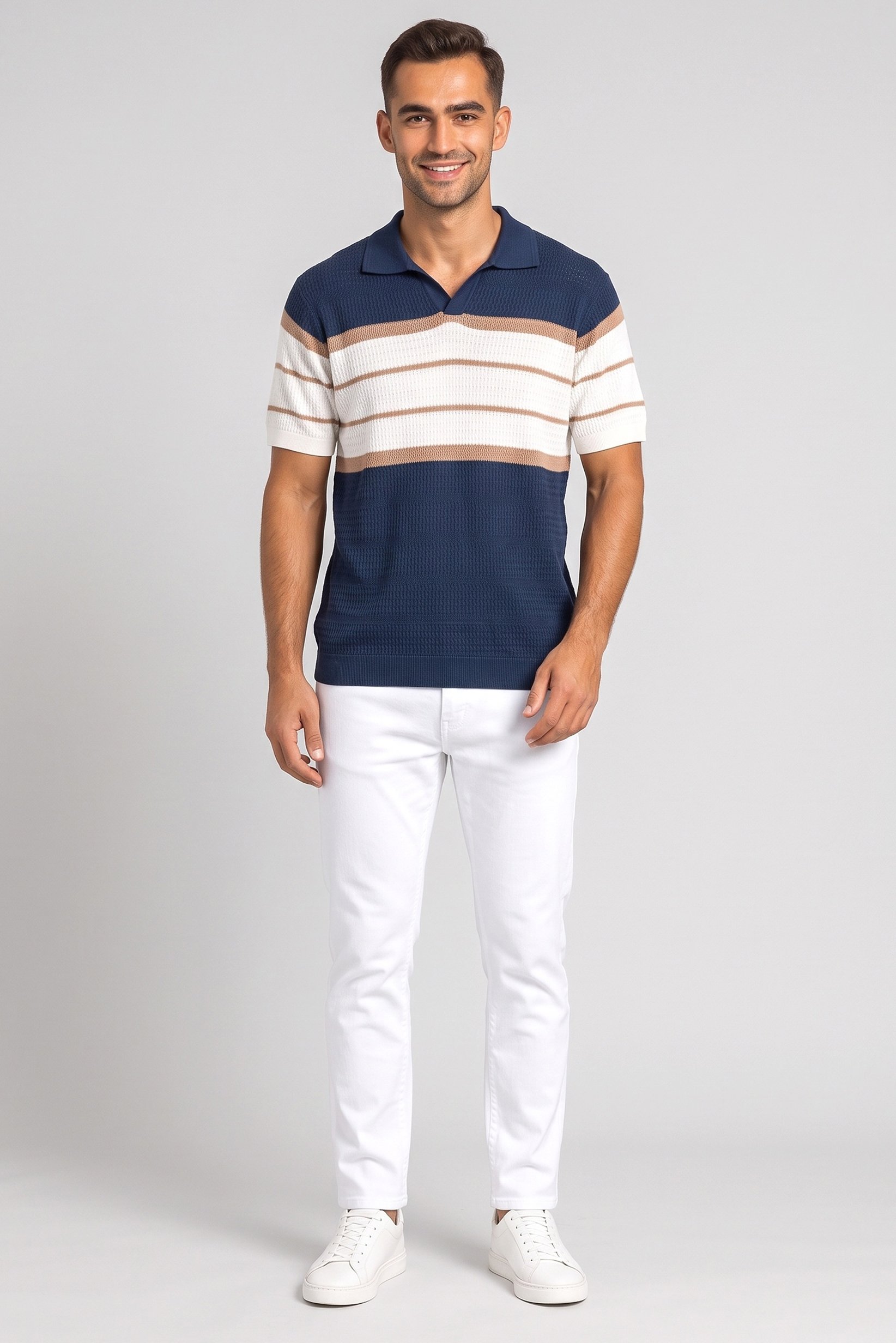 Men Regular Fit Stripe Short Sleeve Polo Shirt, Multicolor