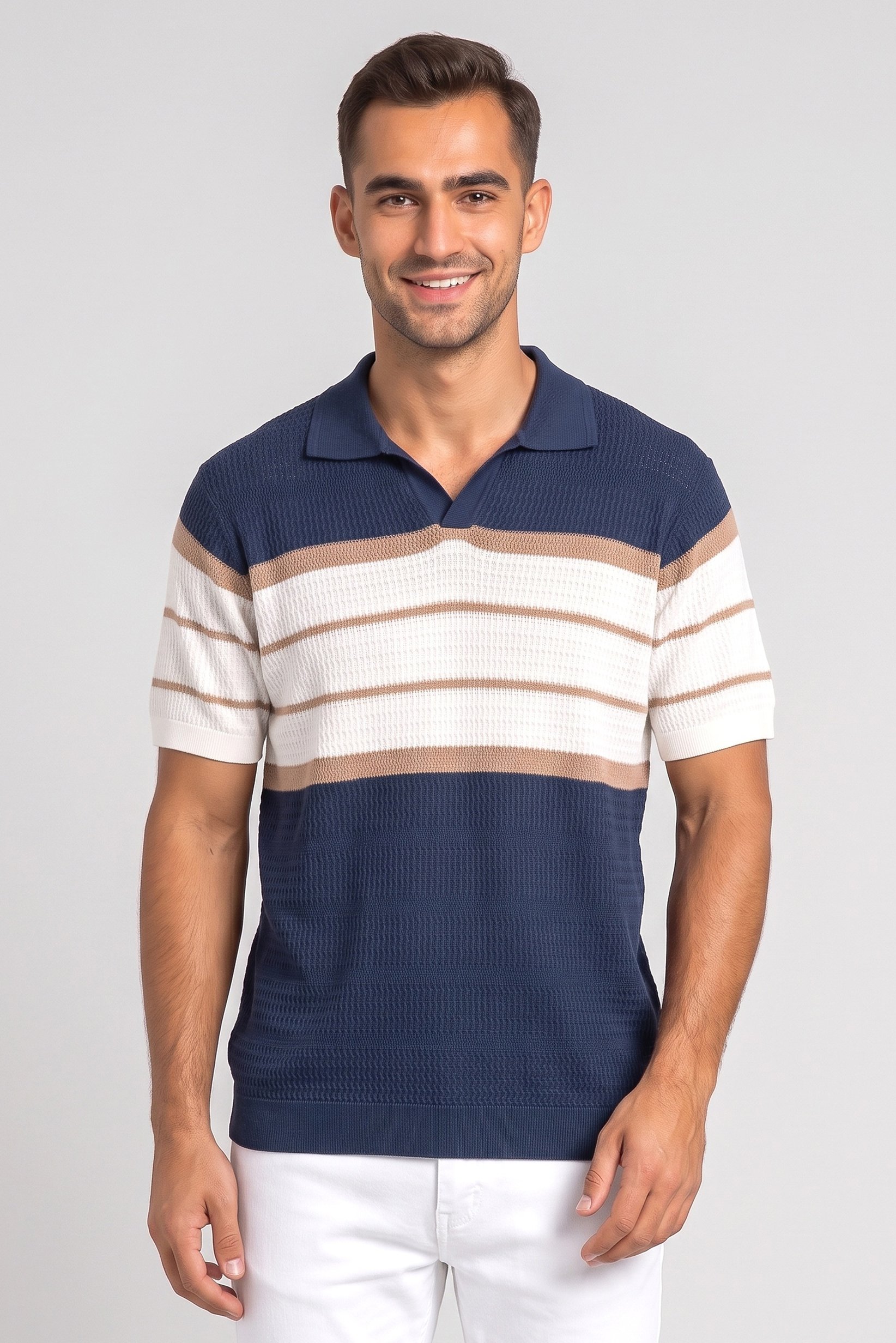 Men Regular Fit Stripe Short Sleeve Polo Shirt, Multicolor