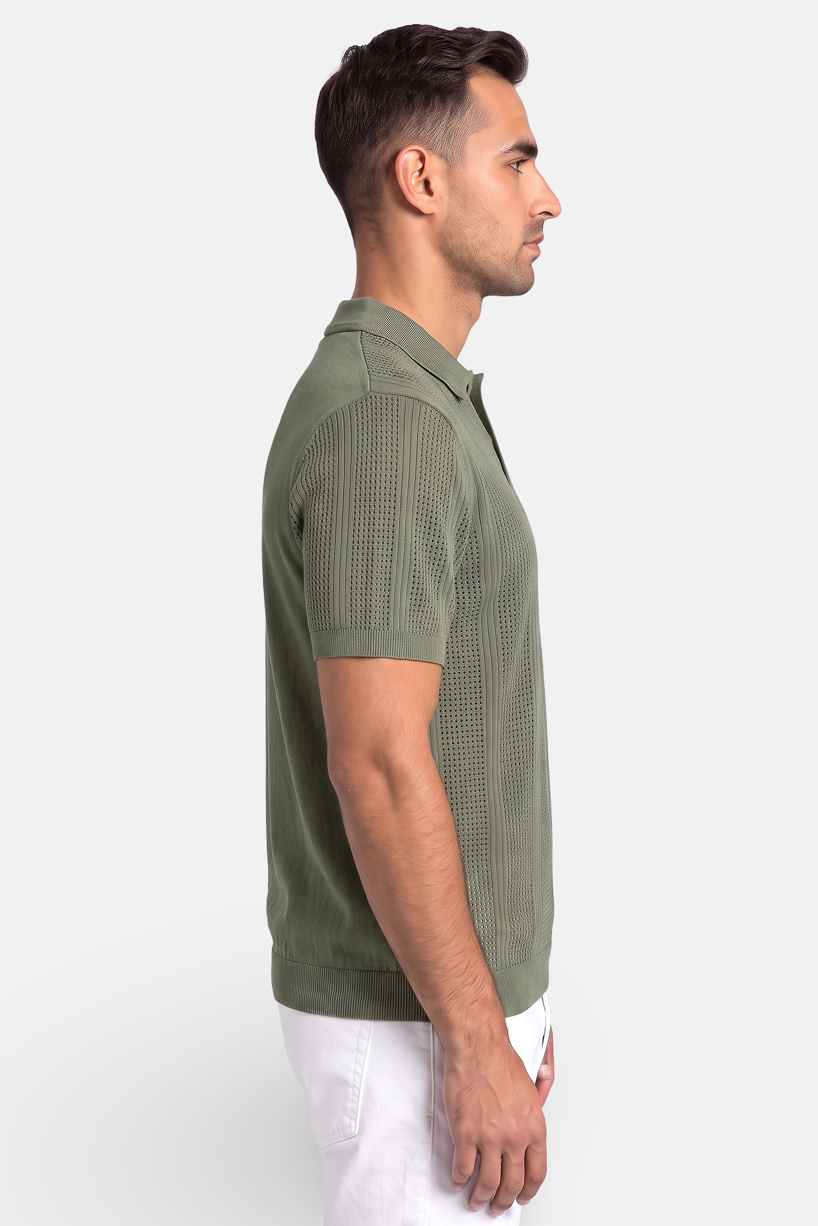 Men Spread Collar Knitted Sweater, Olive