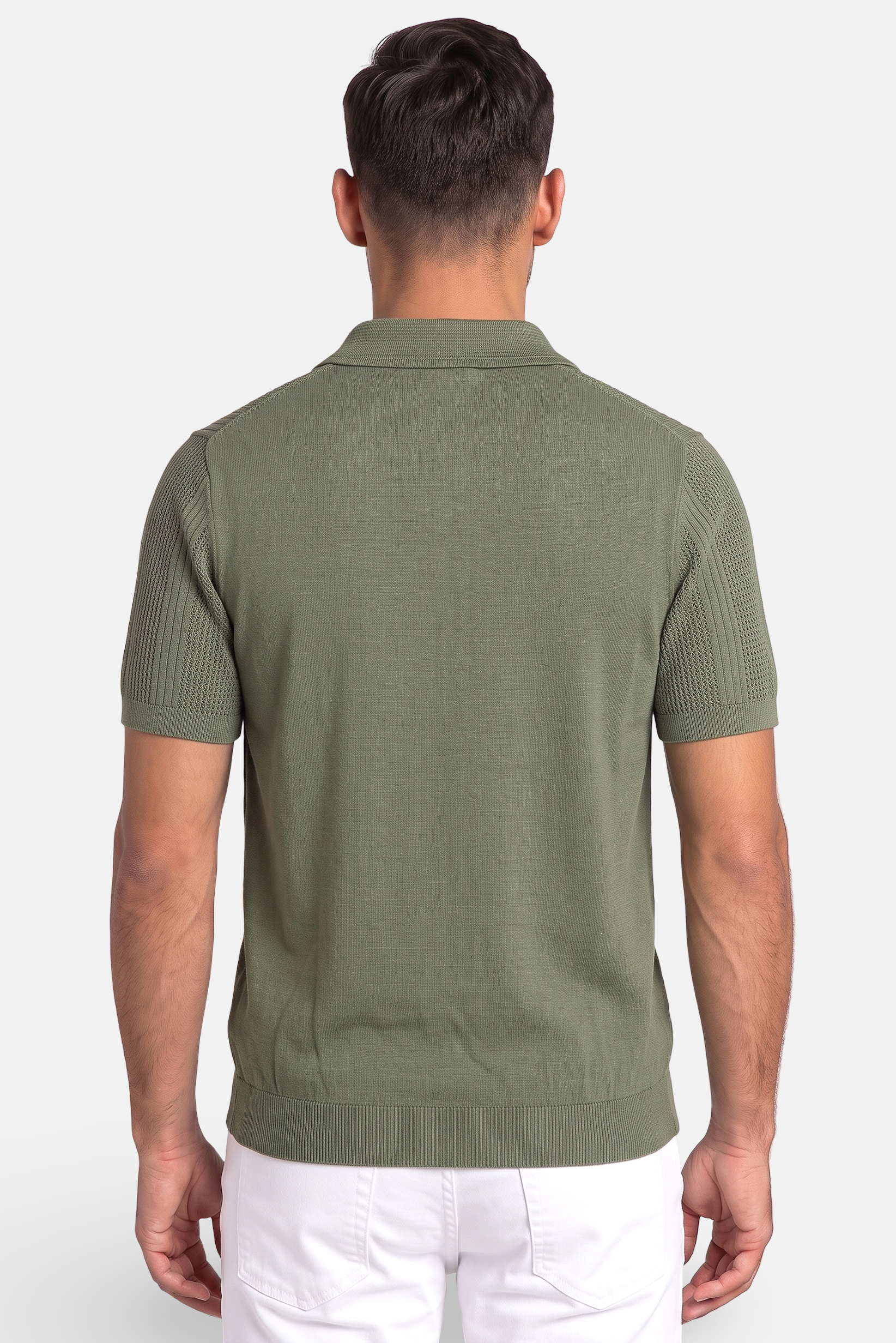 Men Spread Collar Knitted Sweater, Olive
