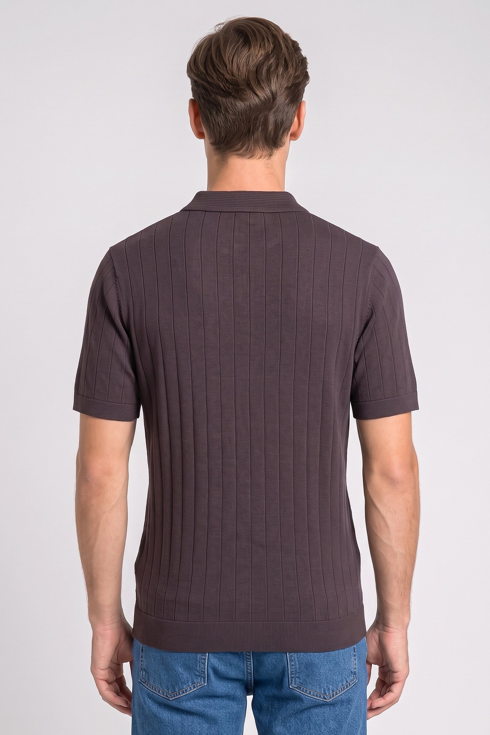 Men Regular Fit Knitted Short Sleeve Polo Shirt, Dark Brown