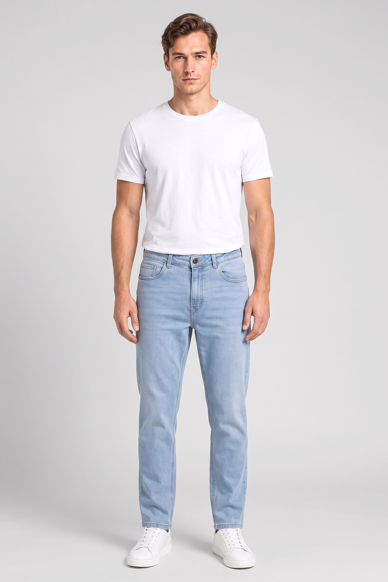 Men Relaxed Fit Washed No Stretch Jeans, Blue