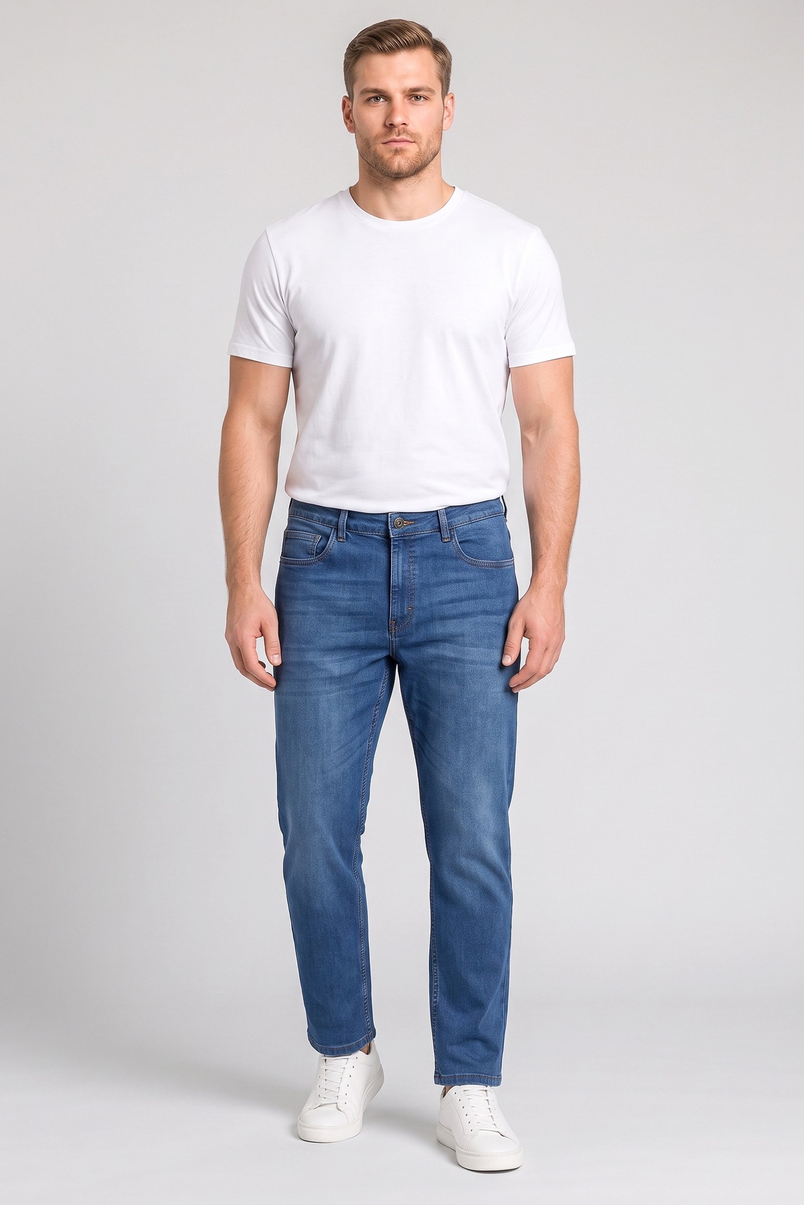 Men Regular Fit Brand Logo Stretchable Jeans, Blue