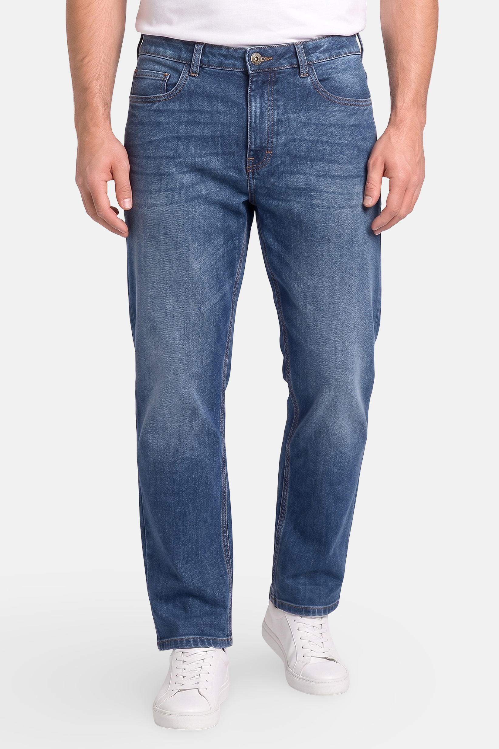 Men Straight Fit Washed Stretchable Jeans, Navy