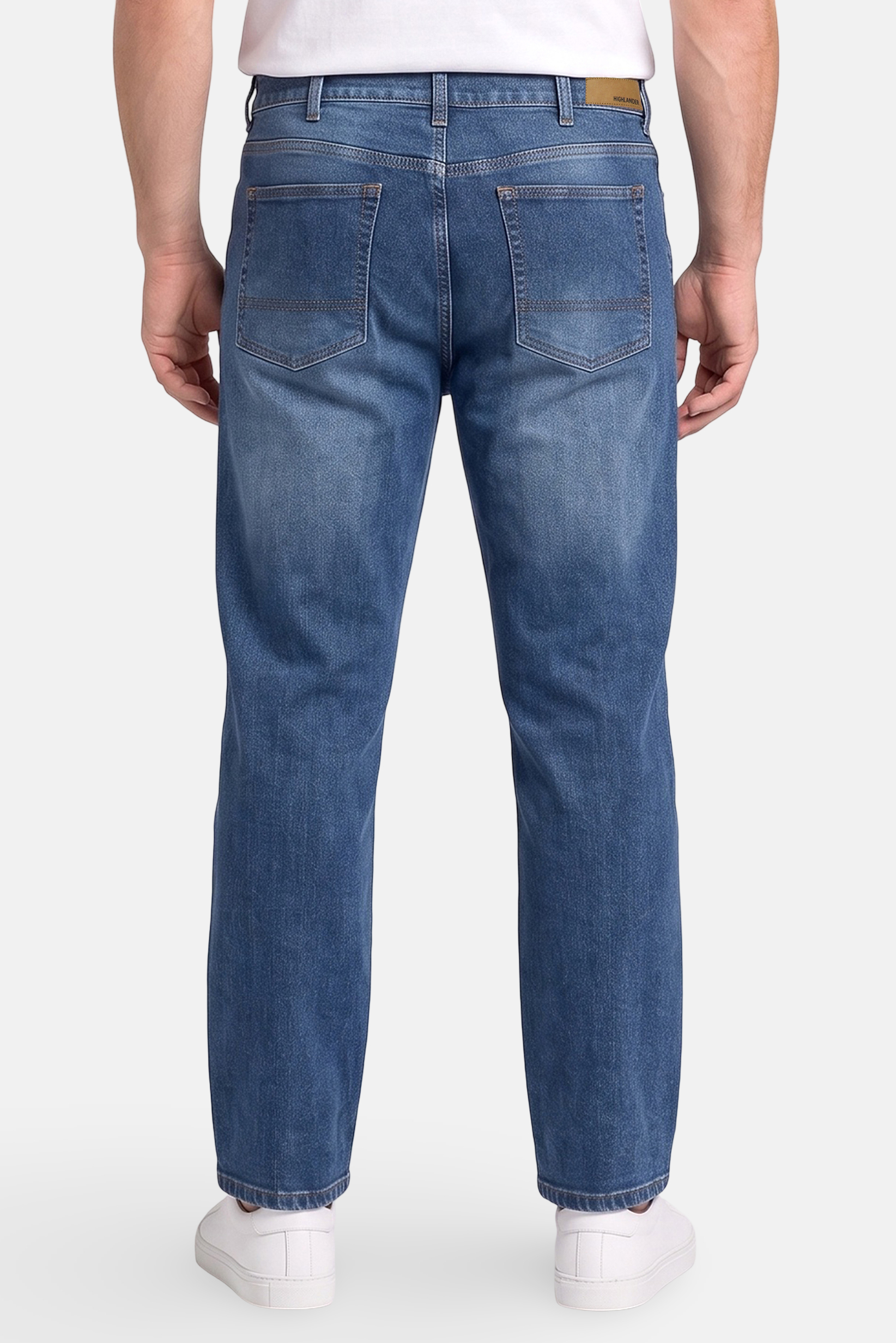 Men Straight Fit Washed Stretchable Jeans, Navy
