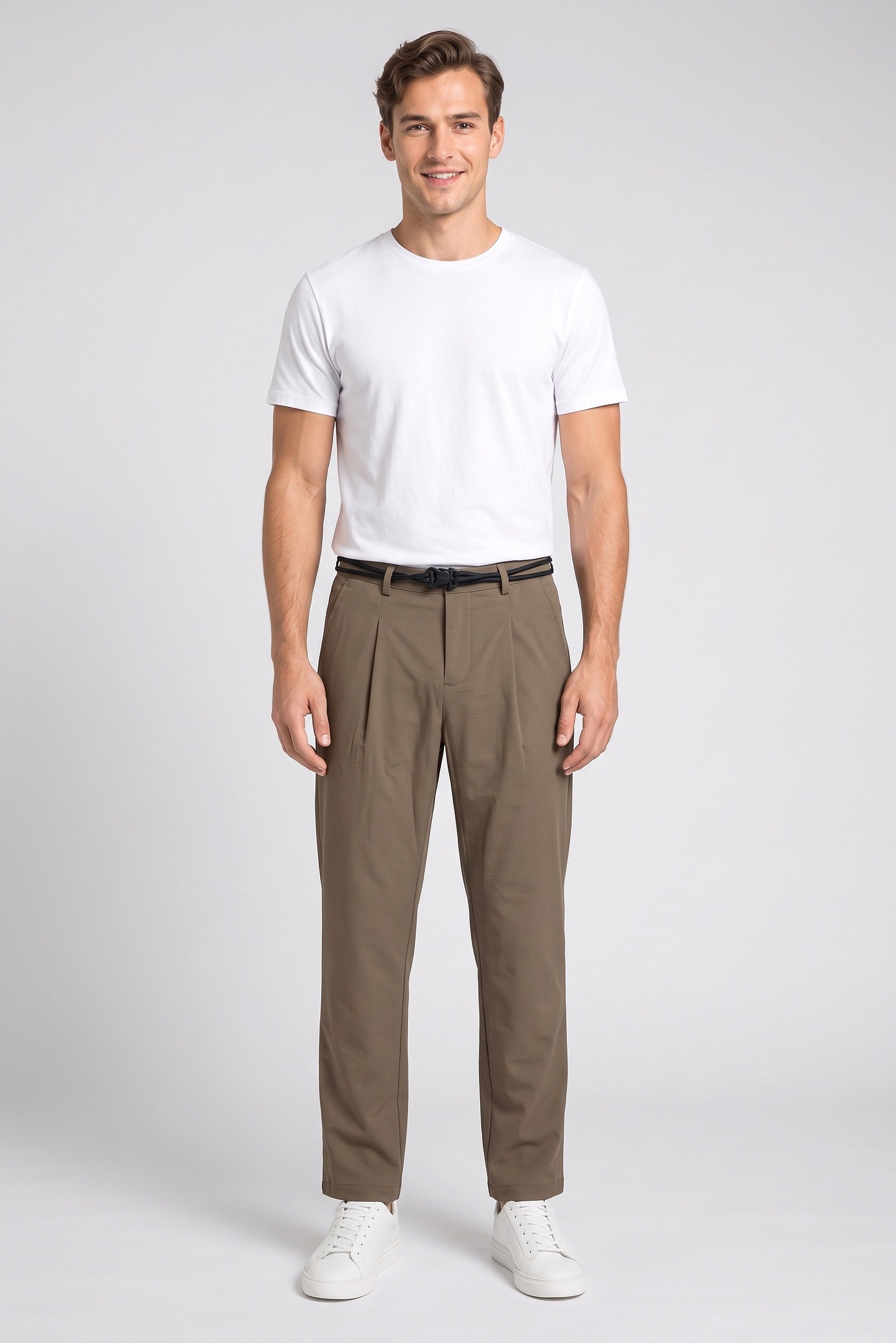 Men Relaxed Fit Textured Straight Leg Pants, Brown