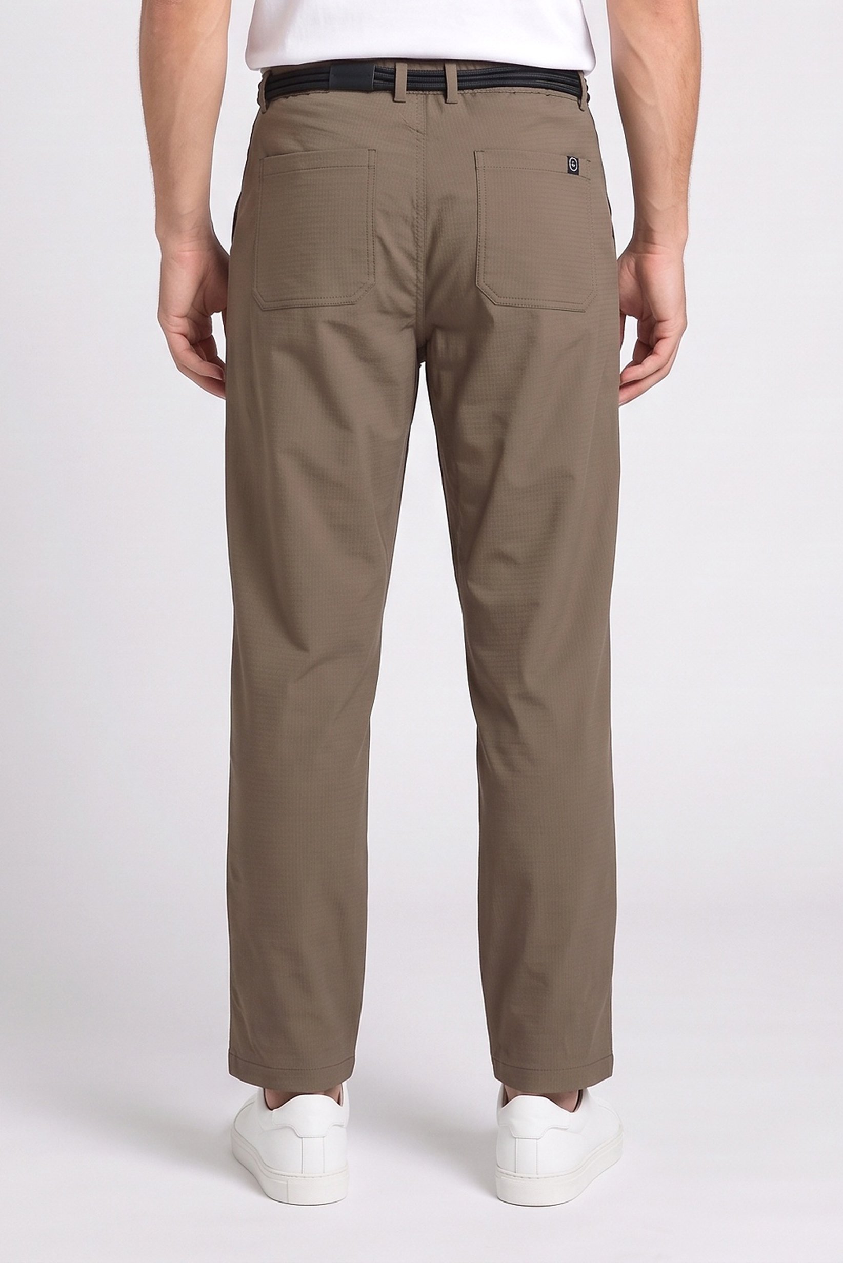 Men Relaxed Fit Textured Straight Leg Pants, Brown