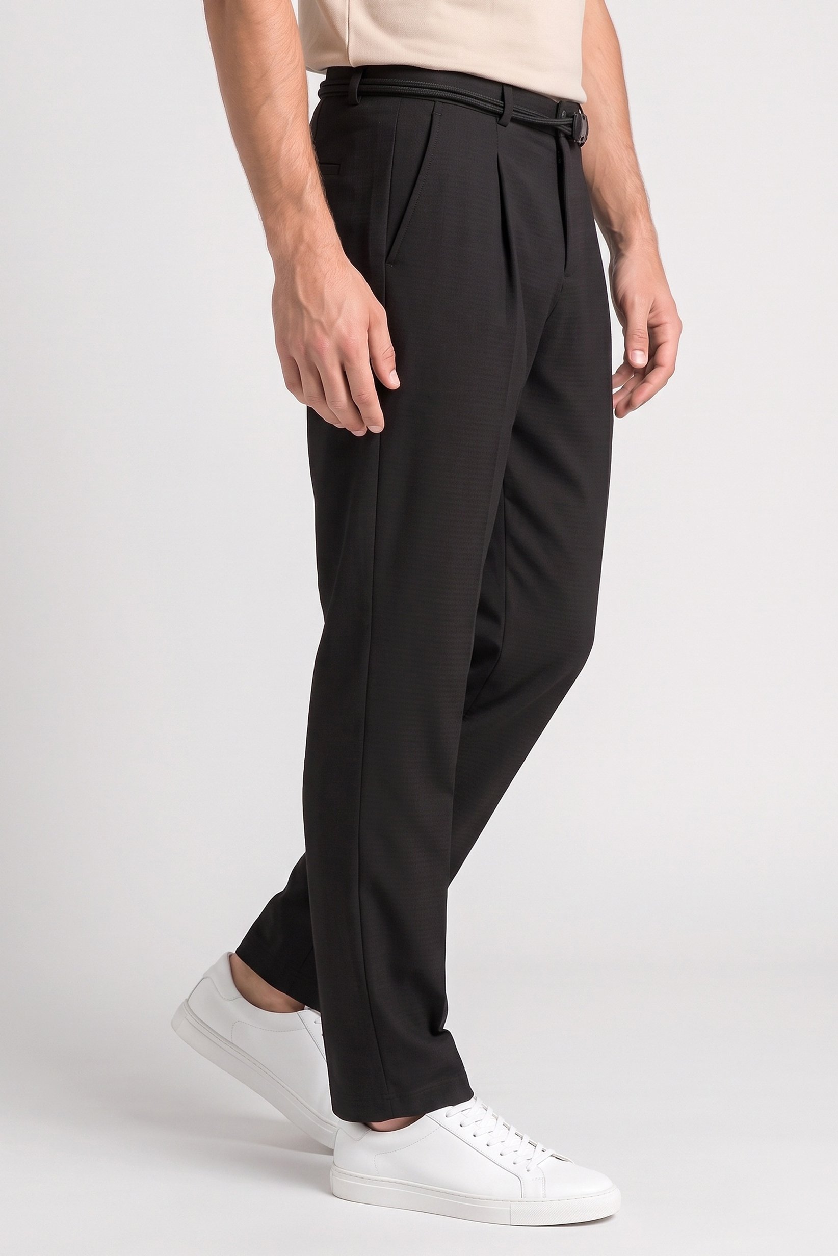 Men Baggy Fit Textured Wide Leg Pants, Black