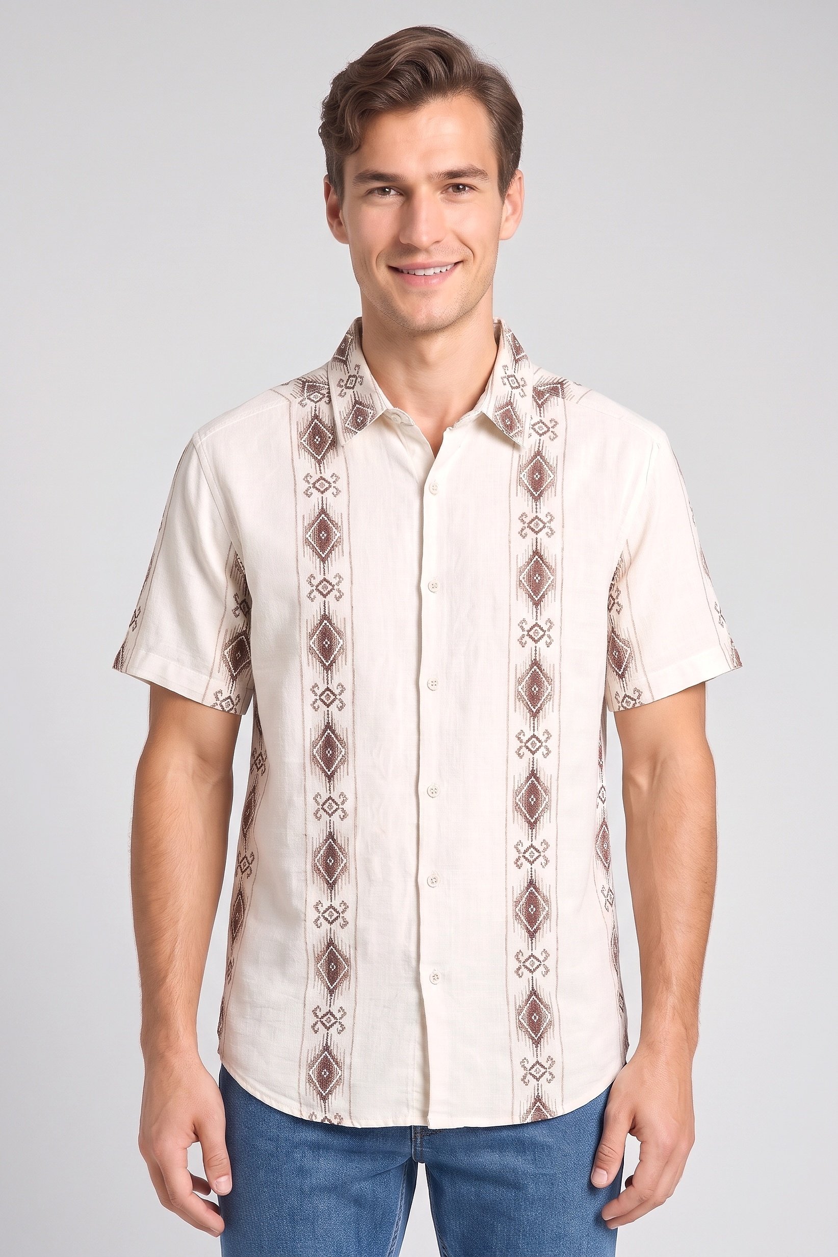 Native Highlander Men Regular Fit Short Sleeve Embroidered Casual Shirt, Multicolor