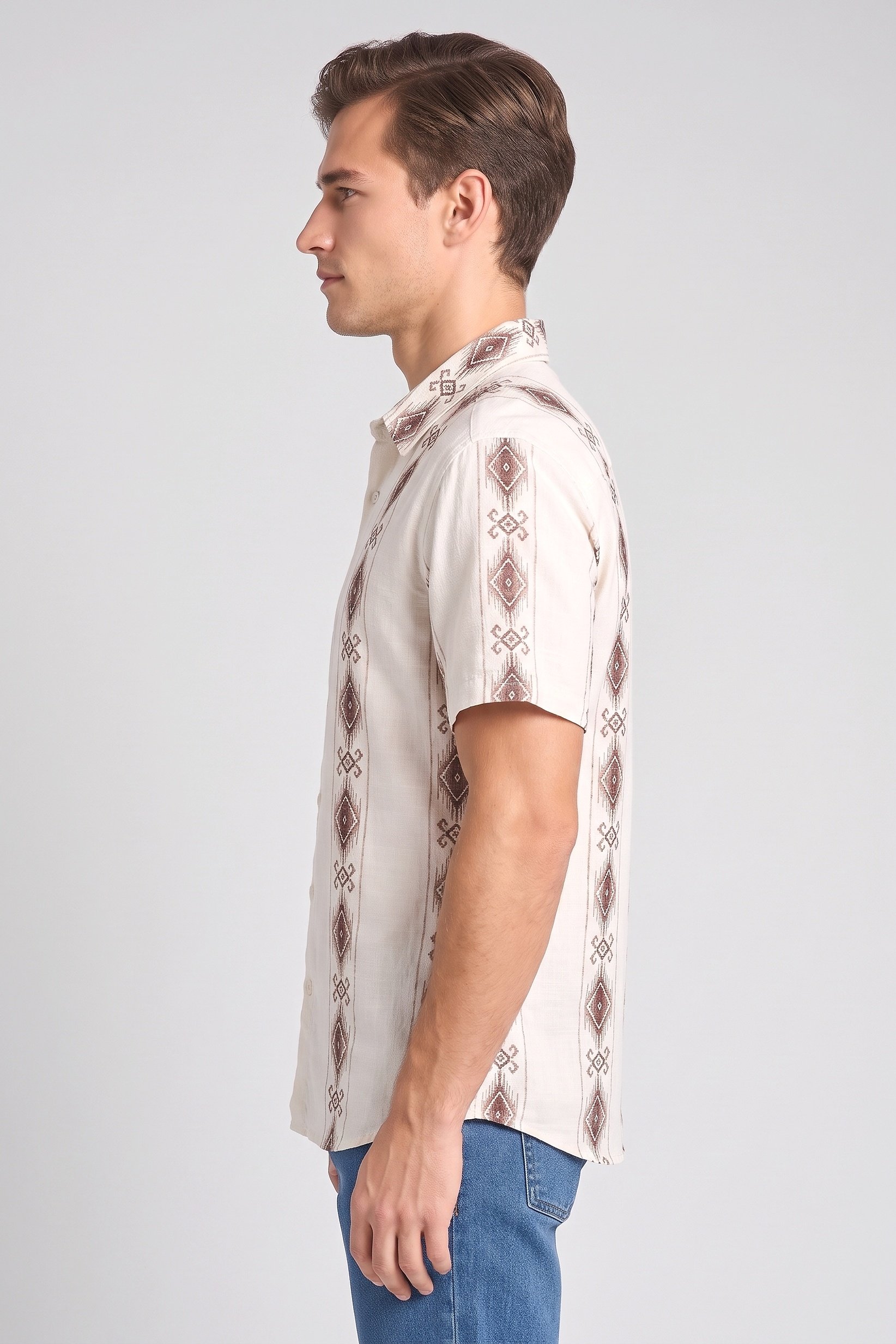 Native Highlander Men Regular Fit Short Sleeve Embroidered Casual Shirt, Multicolor