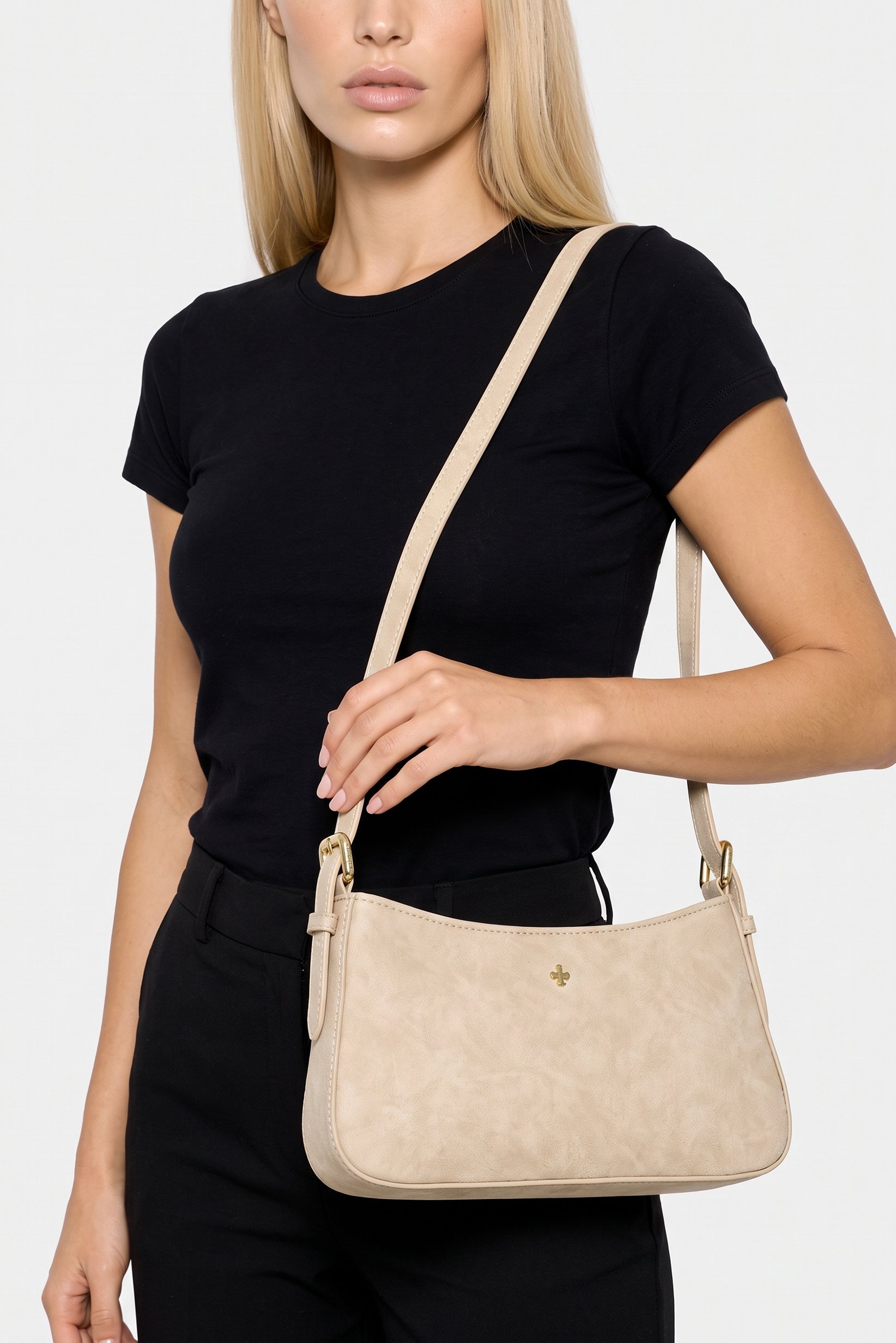 Women Brand Logo Handbag, Beige