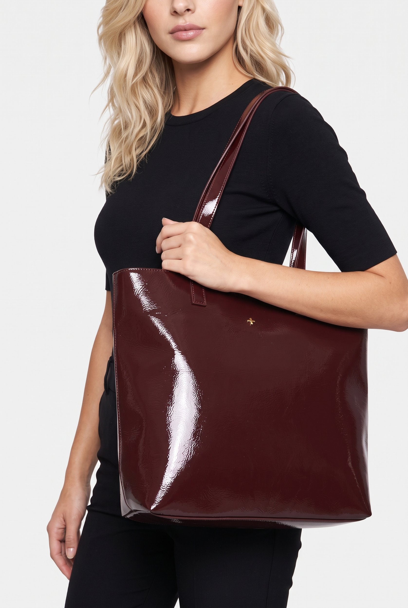 Women Brand Logo Tote Bag With Purse, Burgundy