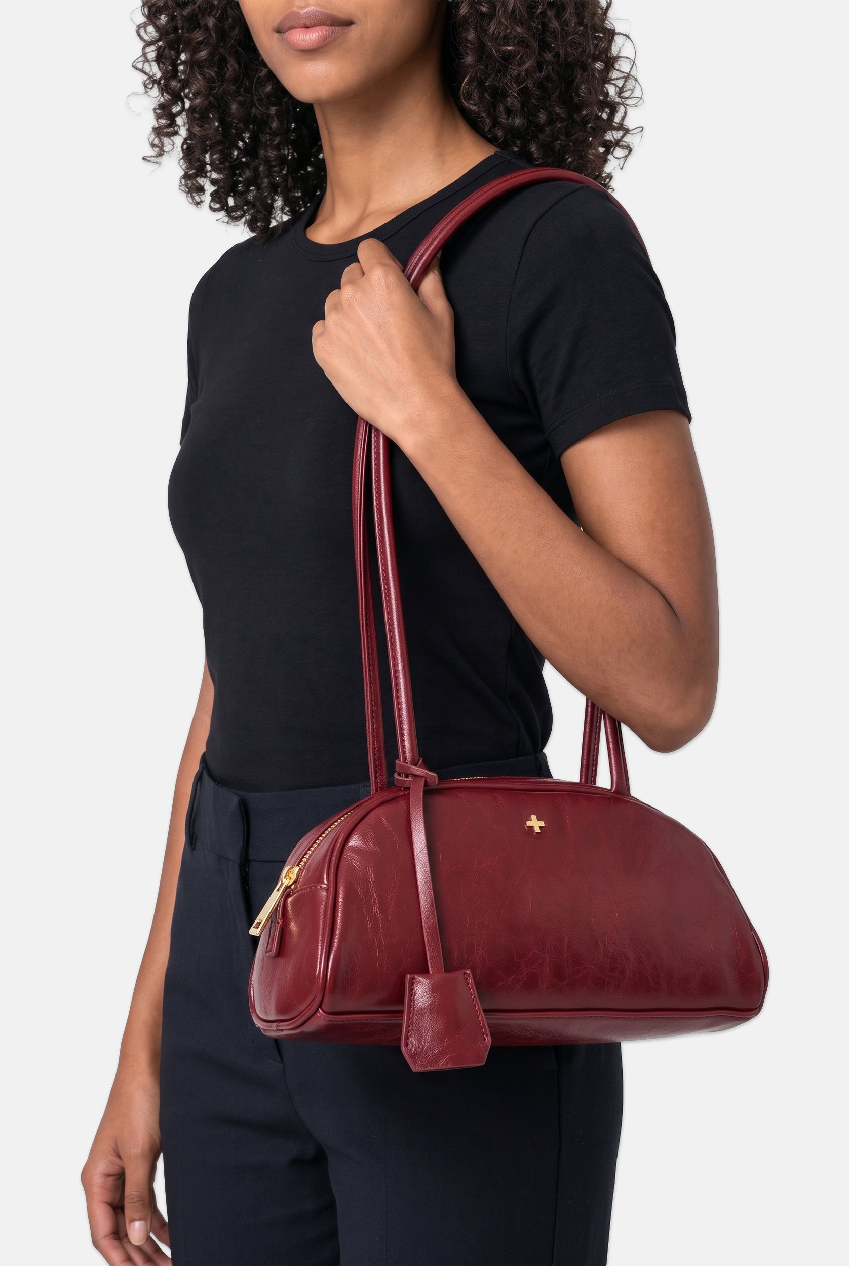 Women Brand Logo Shoulder Bag, Red