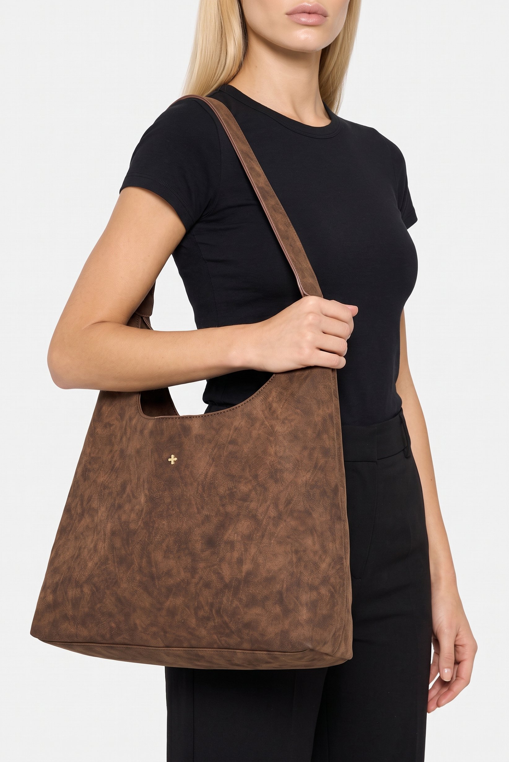 Women Solid Tote Bag, Chocolate Brown