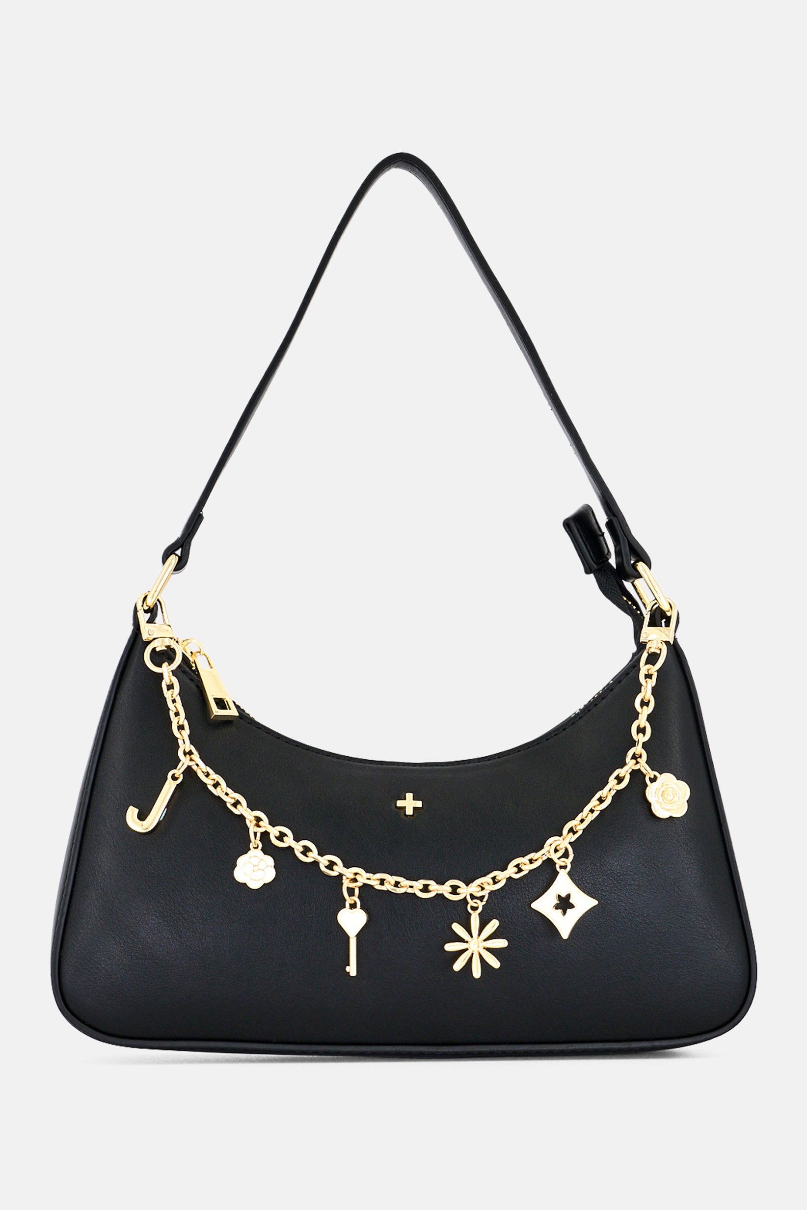 Women Brand Logo Shoulder Bag, Black