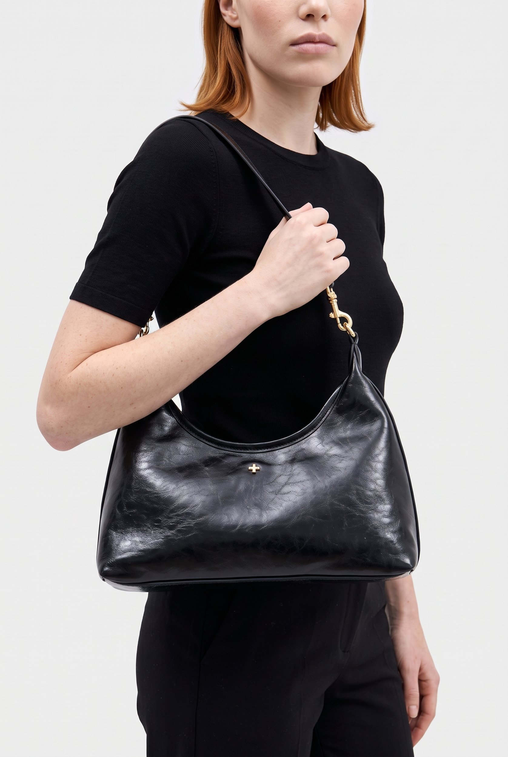 Women Brand Logo Shoulder Bag, Black