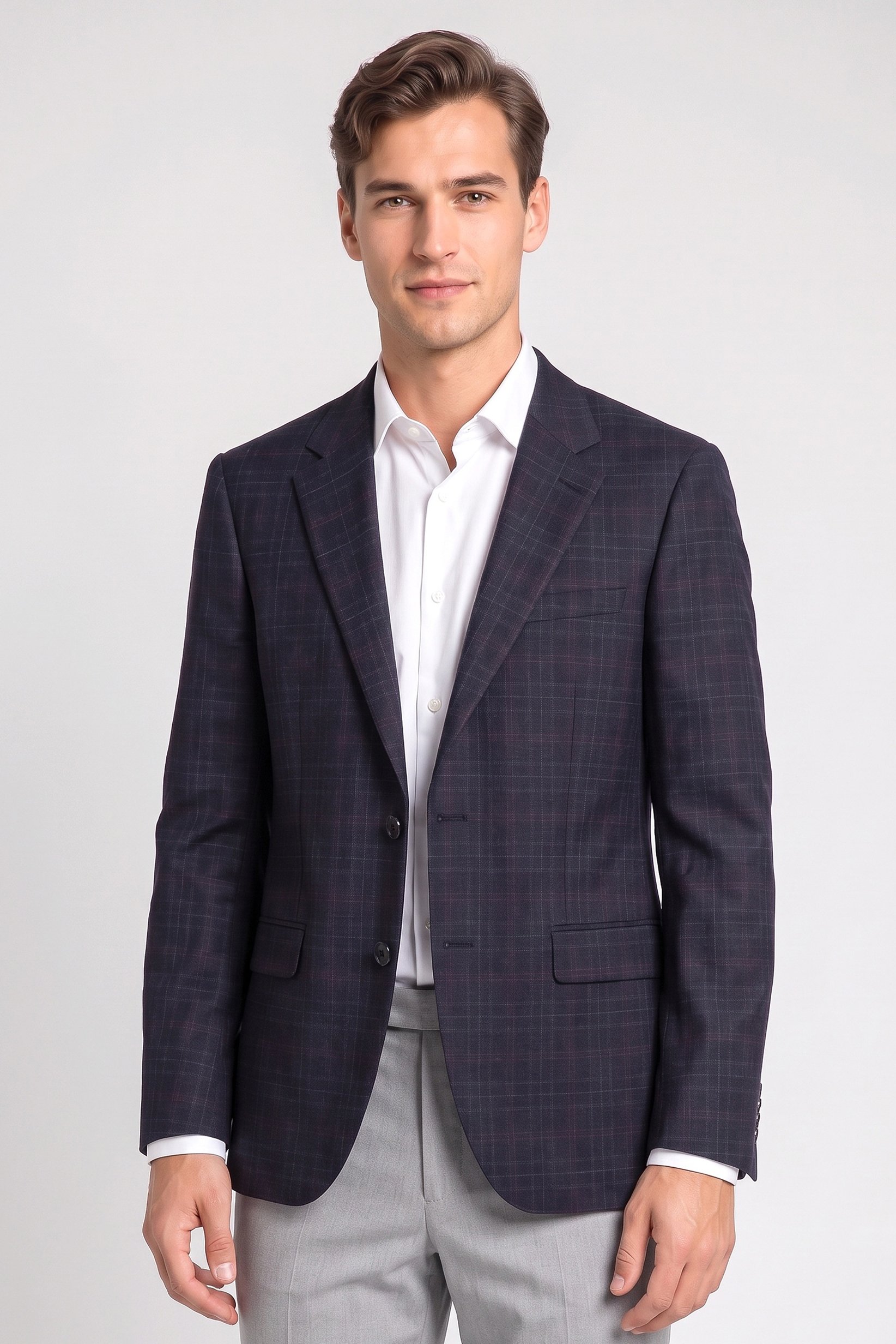 Men Regular Fit Checkered Casual Blazer, Black