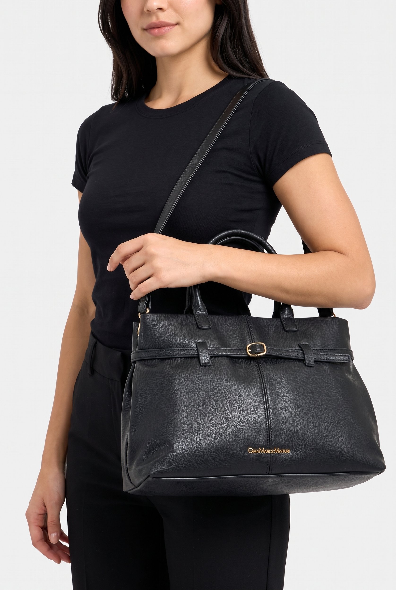Women Brand Logo Handbag, Black
