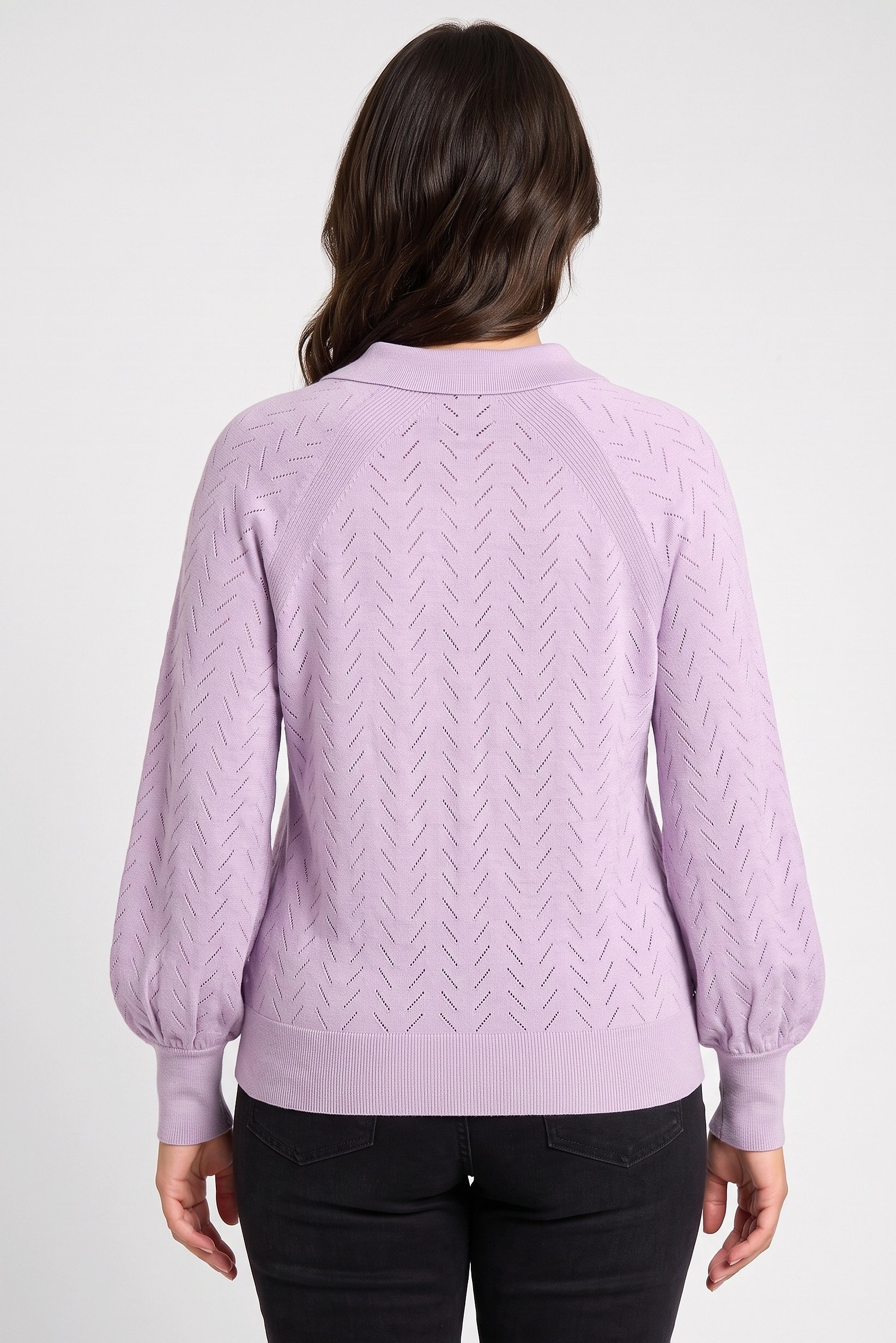 Women Spread Collar Eyelet Sweater, Lavender