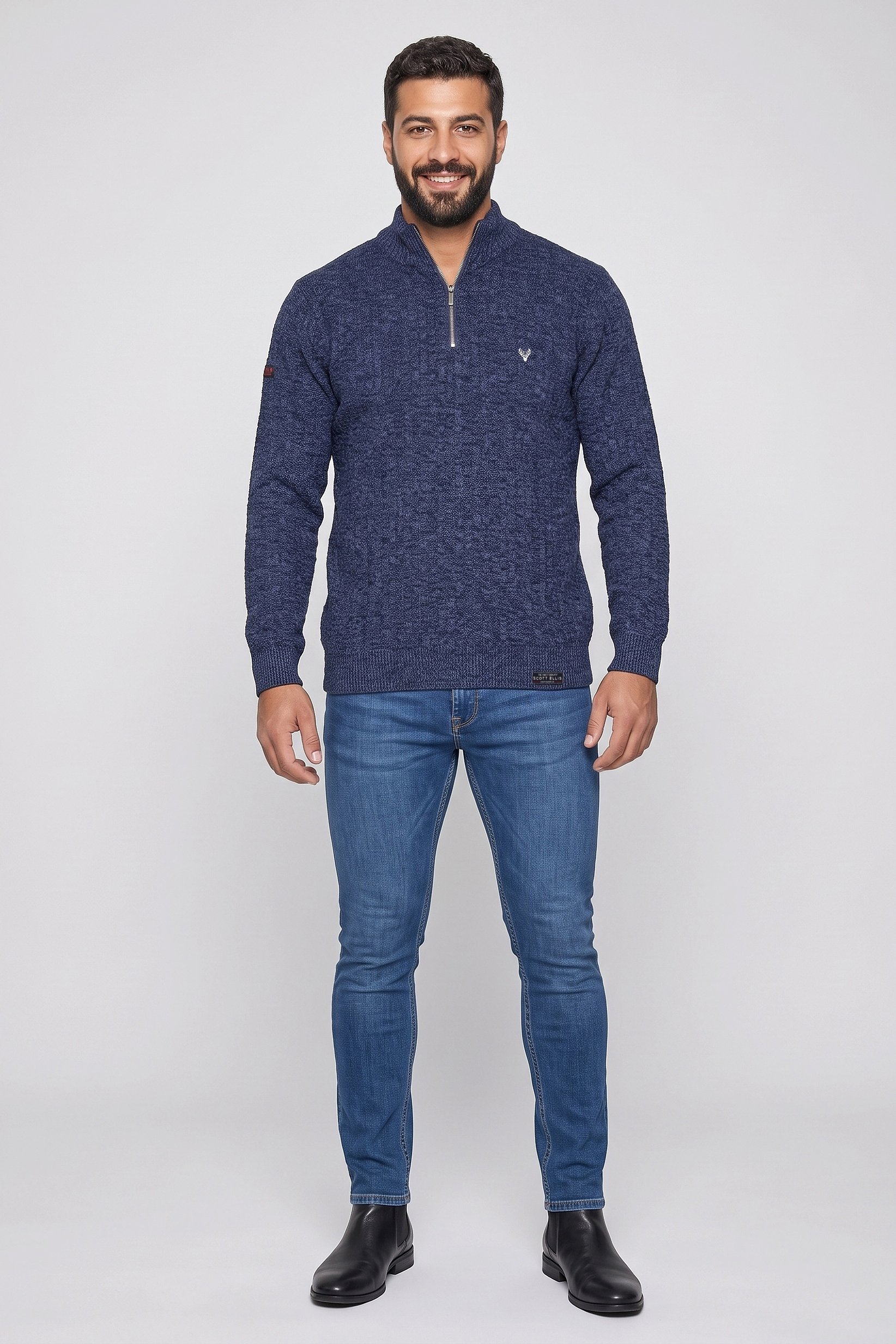 Men High Neck Embroidered Logo Sweater, Multicolor