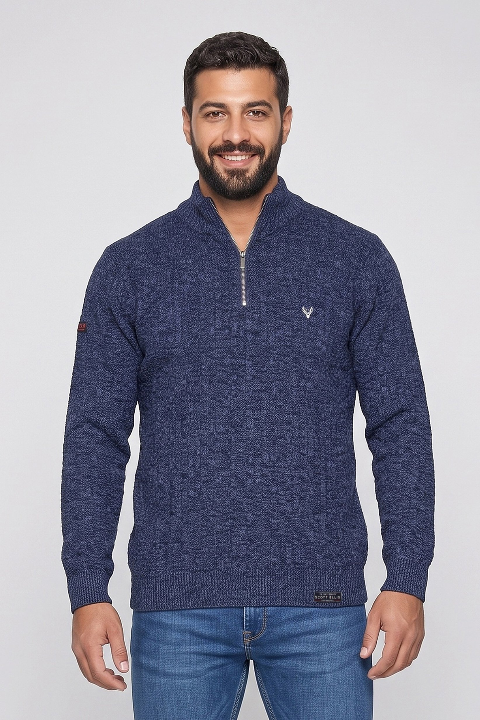 Men High Neck Embroidered Logo Sweater, Multicolor