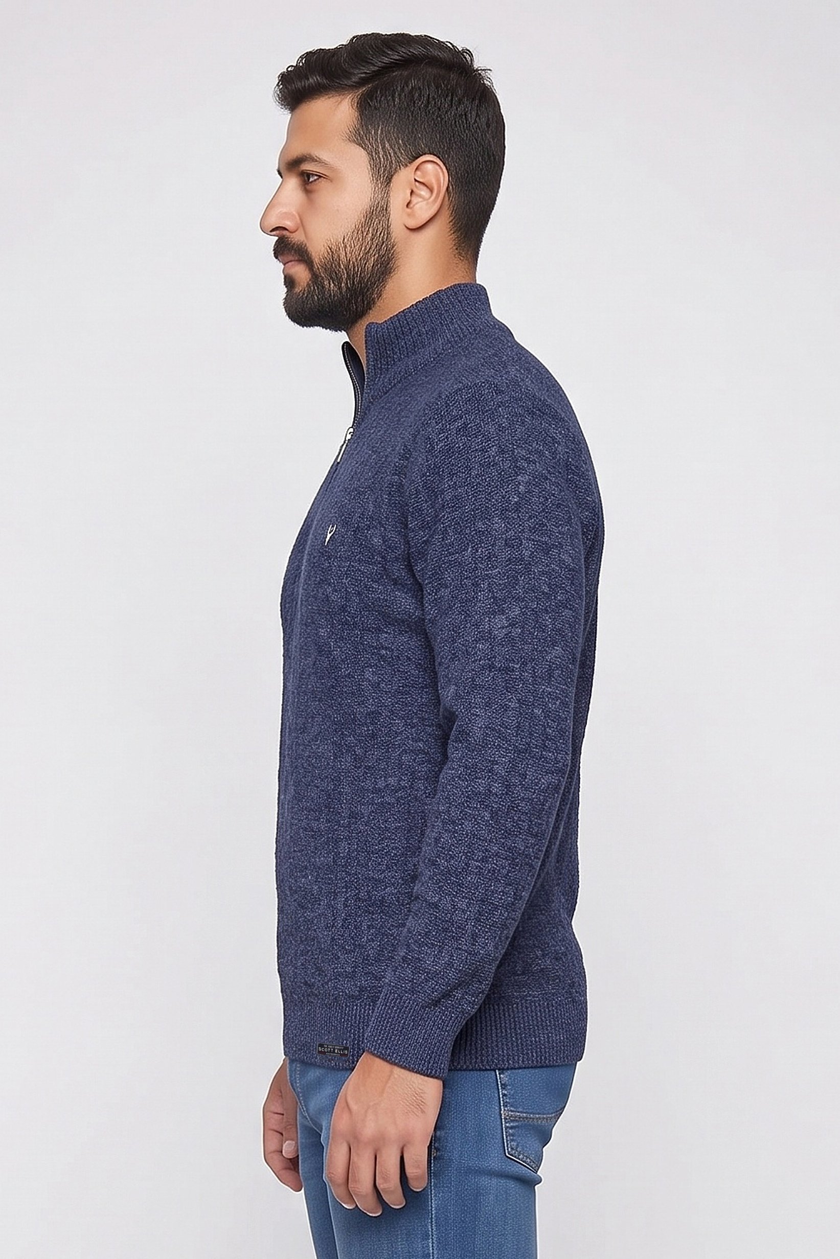 Men High Neck Embroidered Logo Sweater, Multicolor