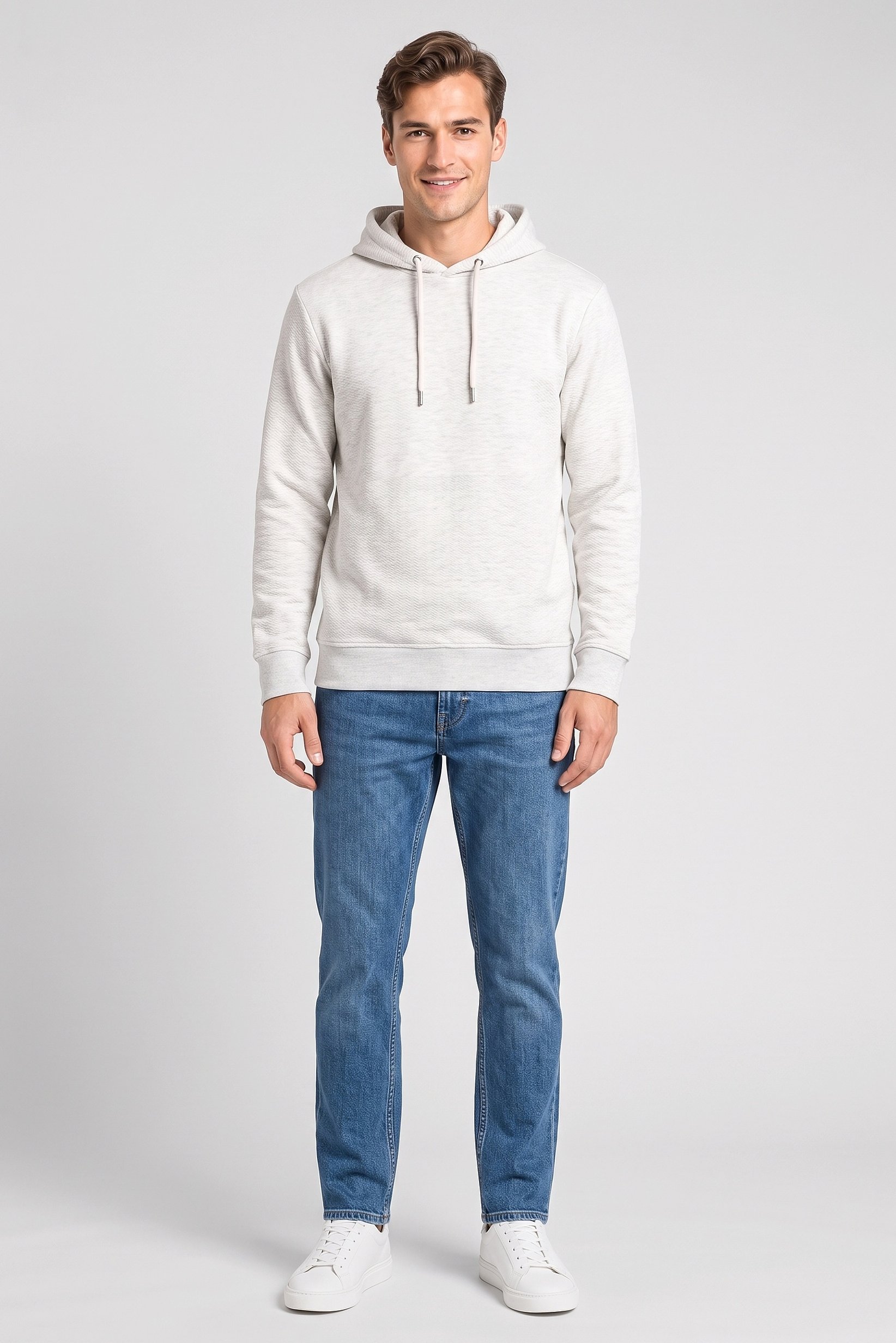 Men Long Sleeve Textured Hoodie, Grey