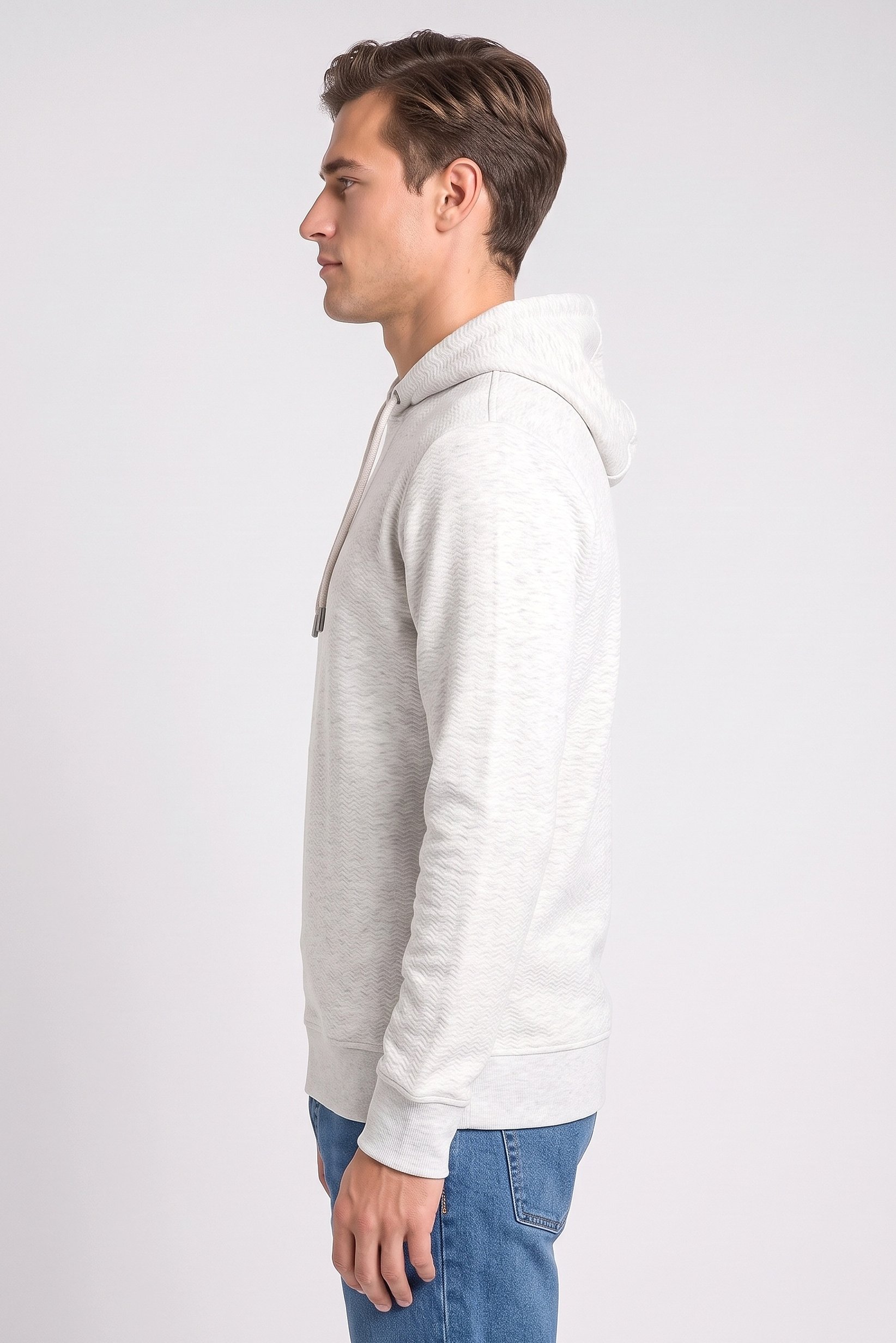 Men Long Sleeve Textured Hoodie, Grey
