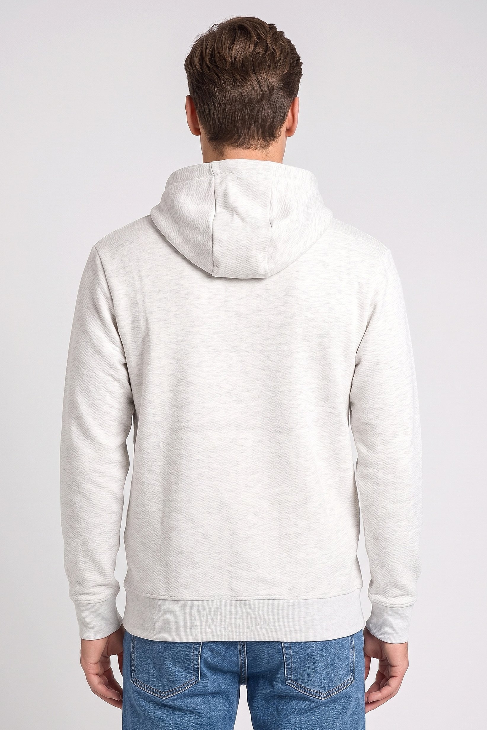 Men Long Sleeve Textured Hoodie, Grey