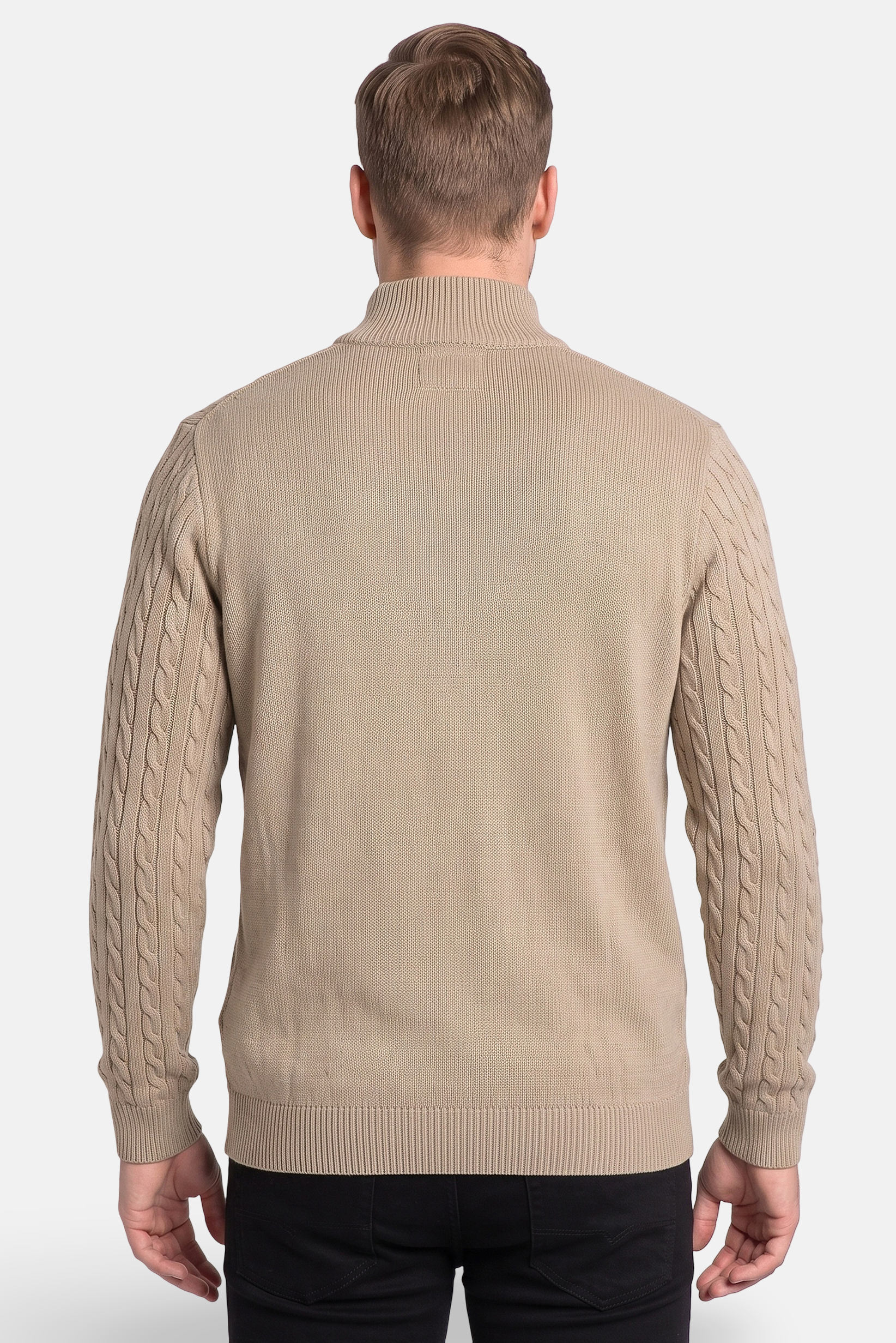Men Mock Neck Knitted Sweater, Deep Beige