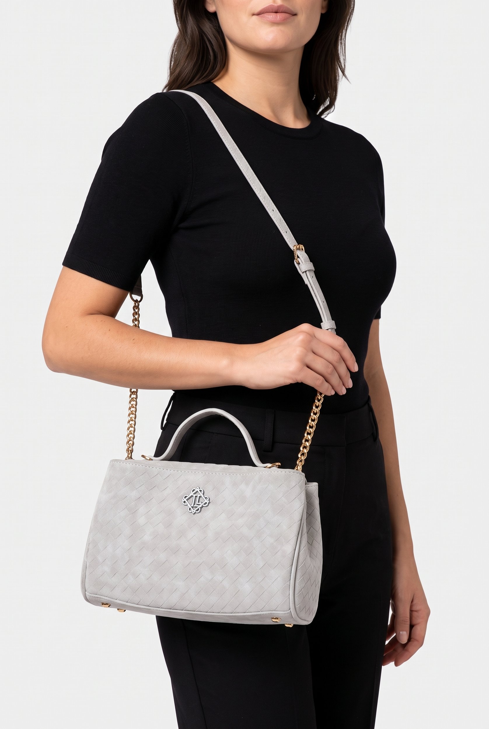 Women Brand Logo Cross Body Bag, Grey