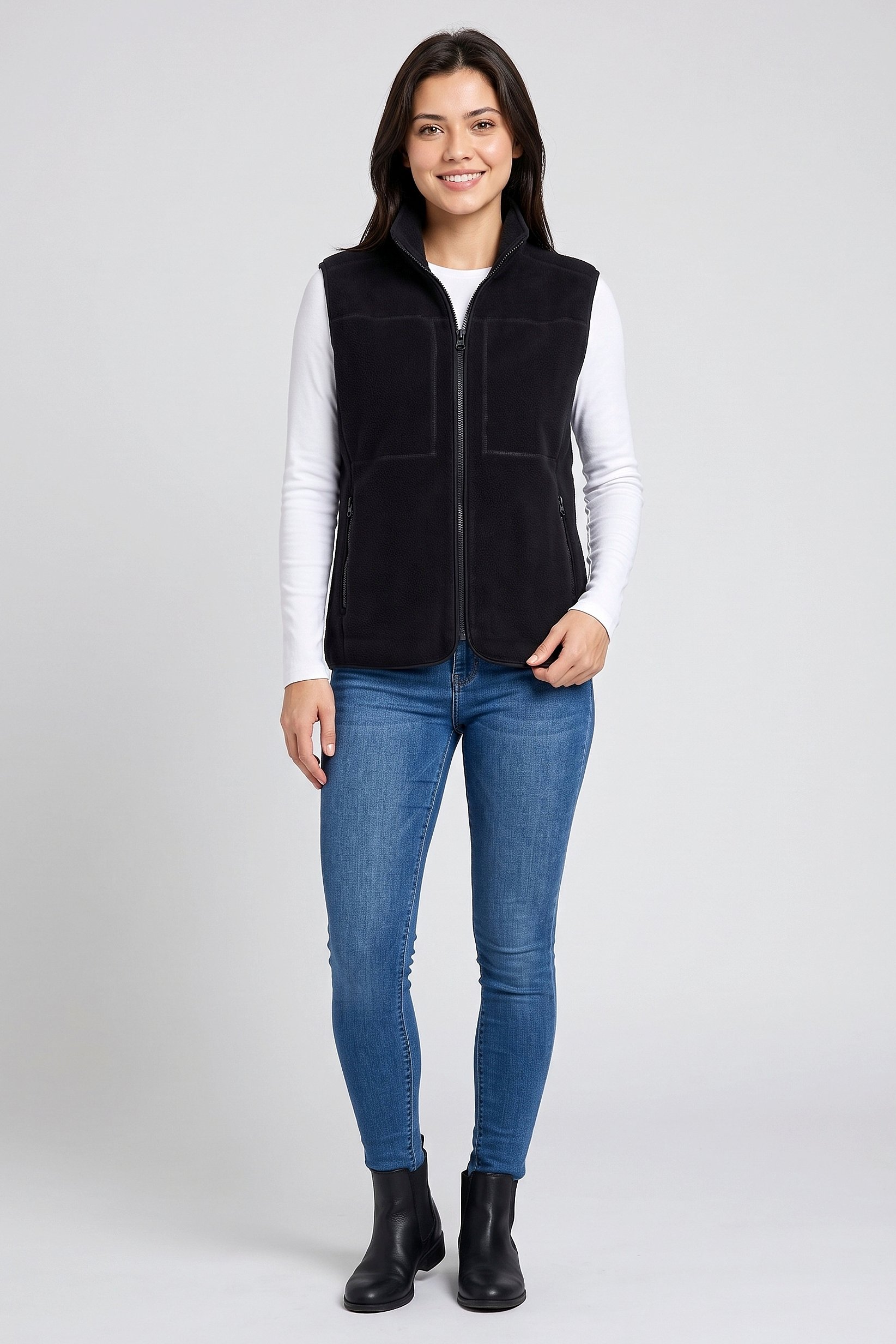 Women Textured Sleeveless Sherpa Jacket, Deep Navy