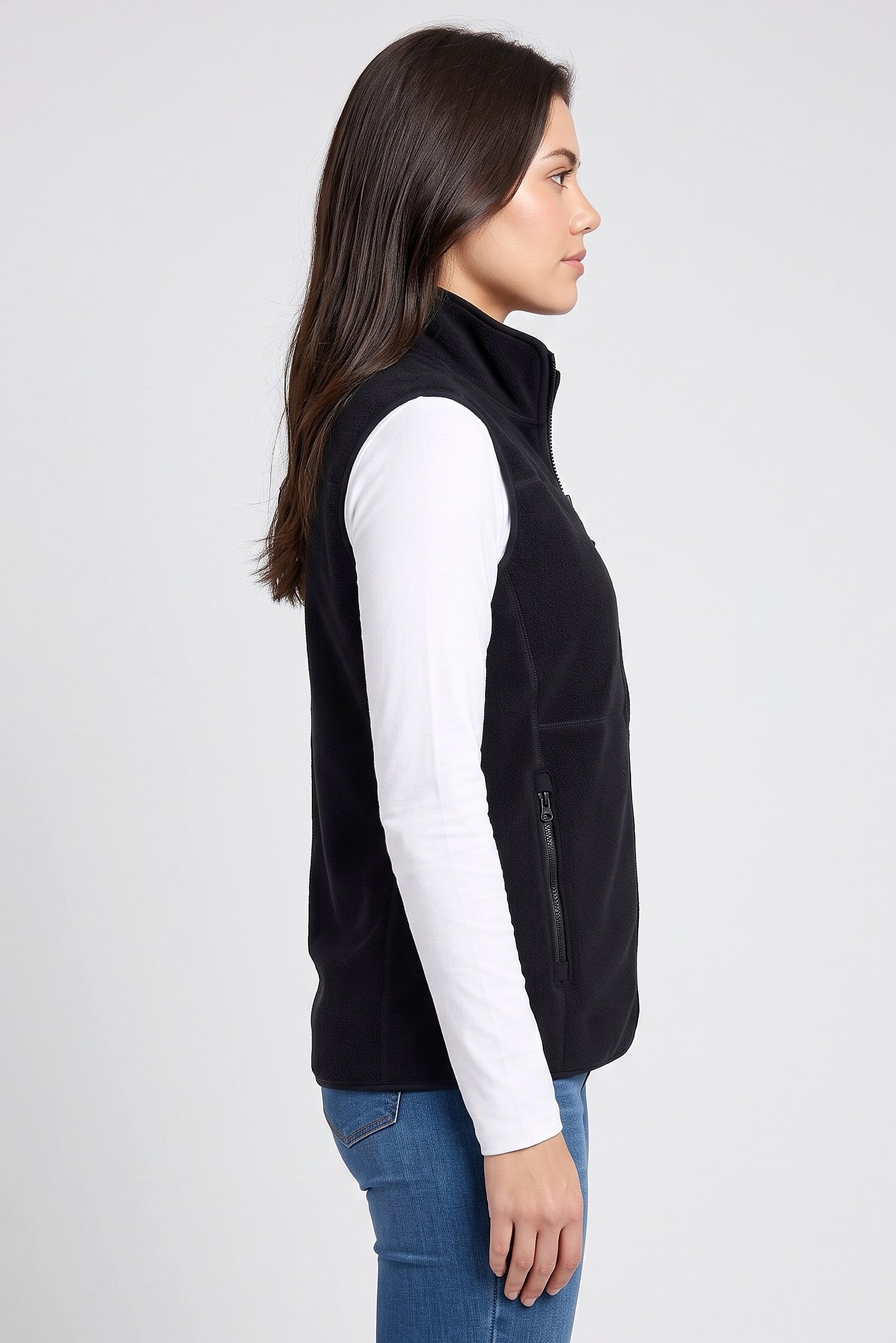 Women Textured Sleeveless Sherpa Jacket, Deep Navy