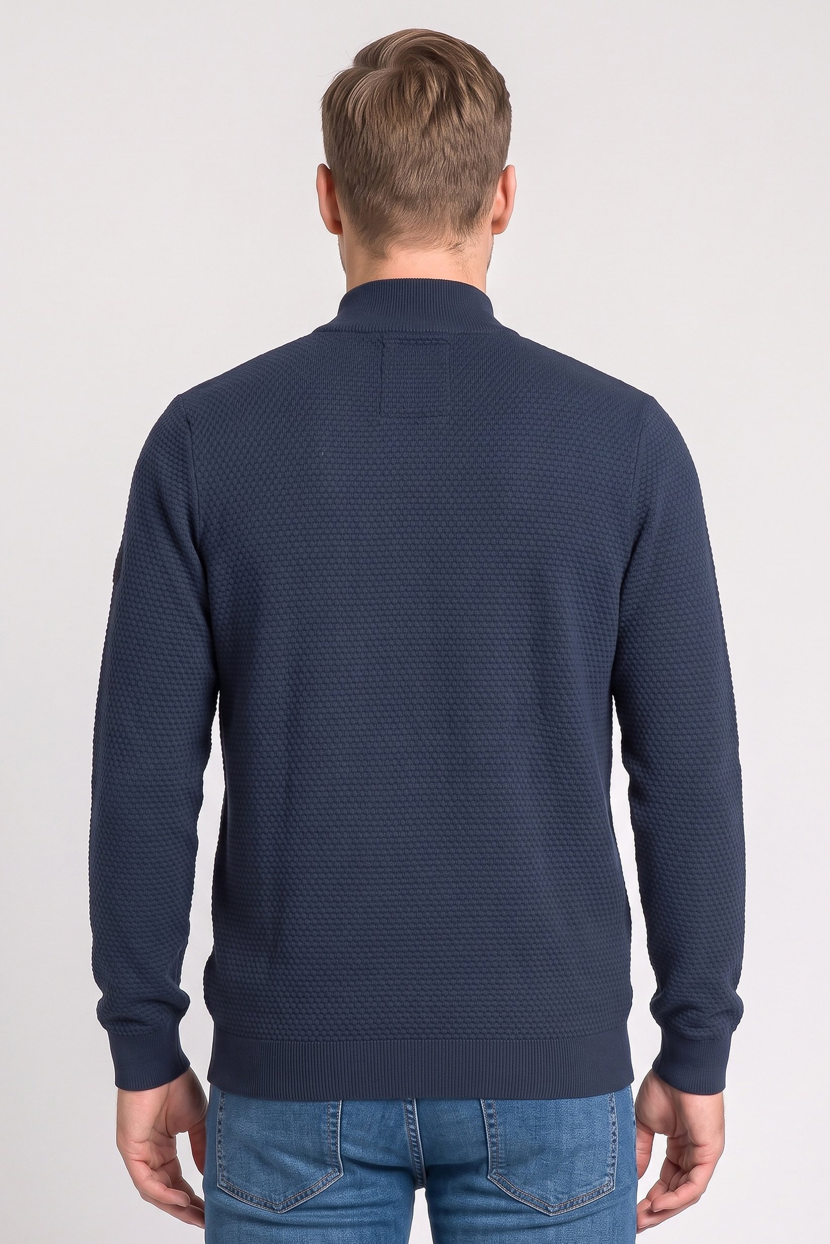 Men Mock Neck Textured Sweater, Navy
