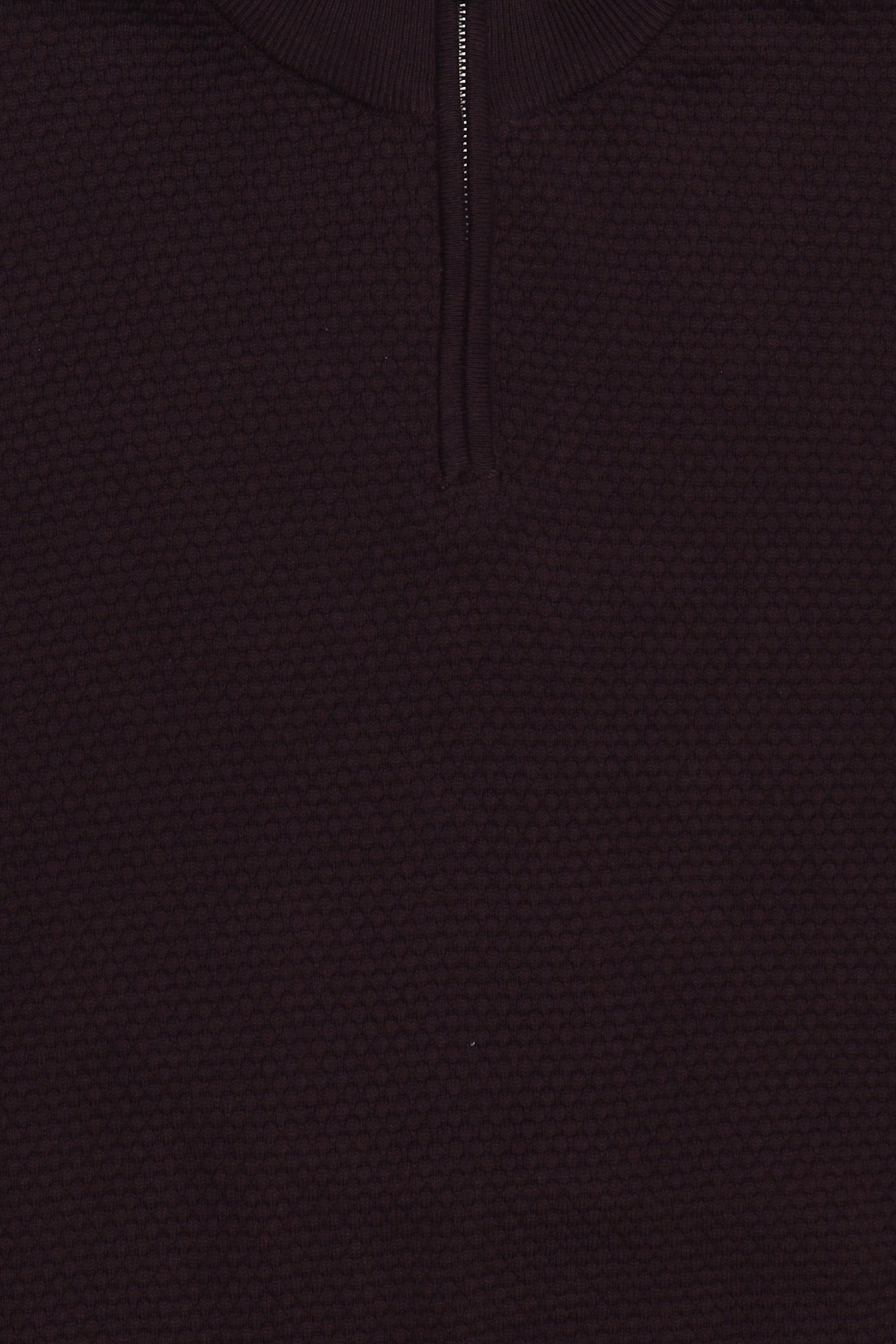 Men Half Neck Textured Sweater, Dark Burgundy