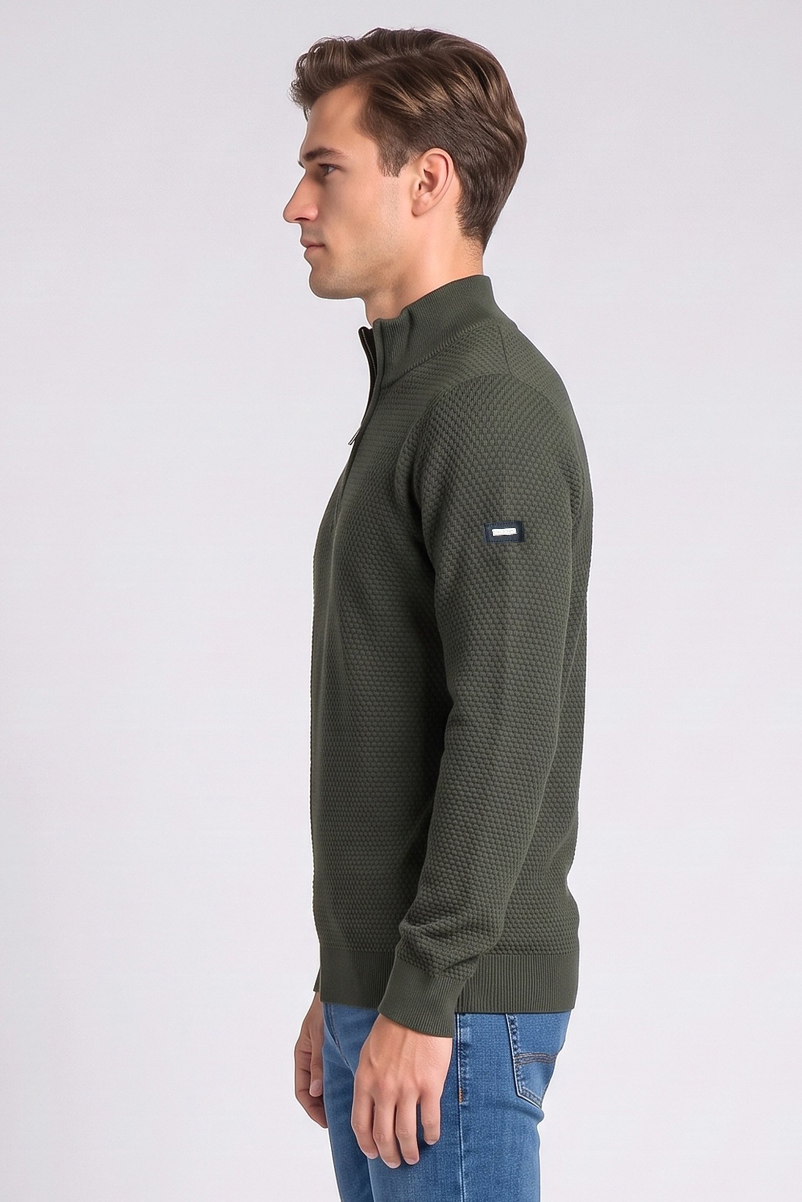 Men Mock Neck Textured Sweater, Olive